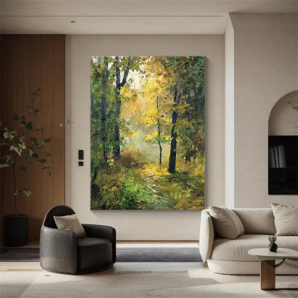 Golden Forest Path Abstract Painting