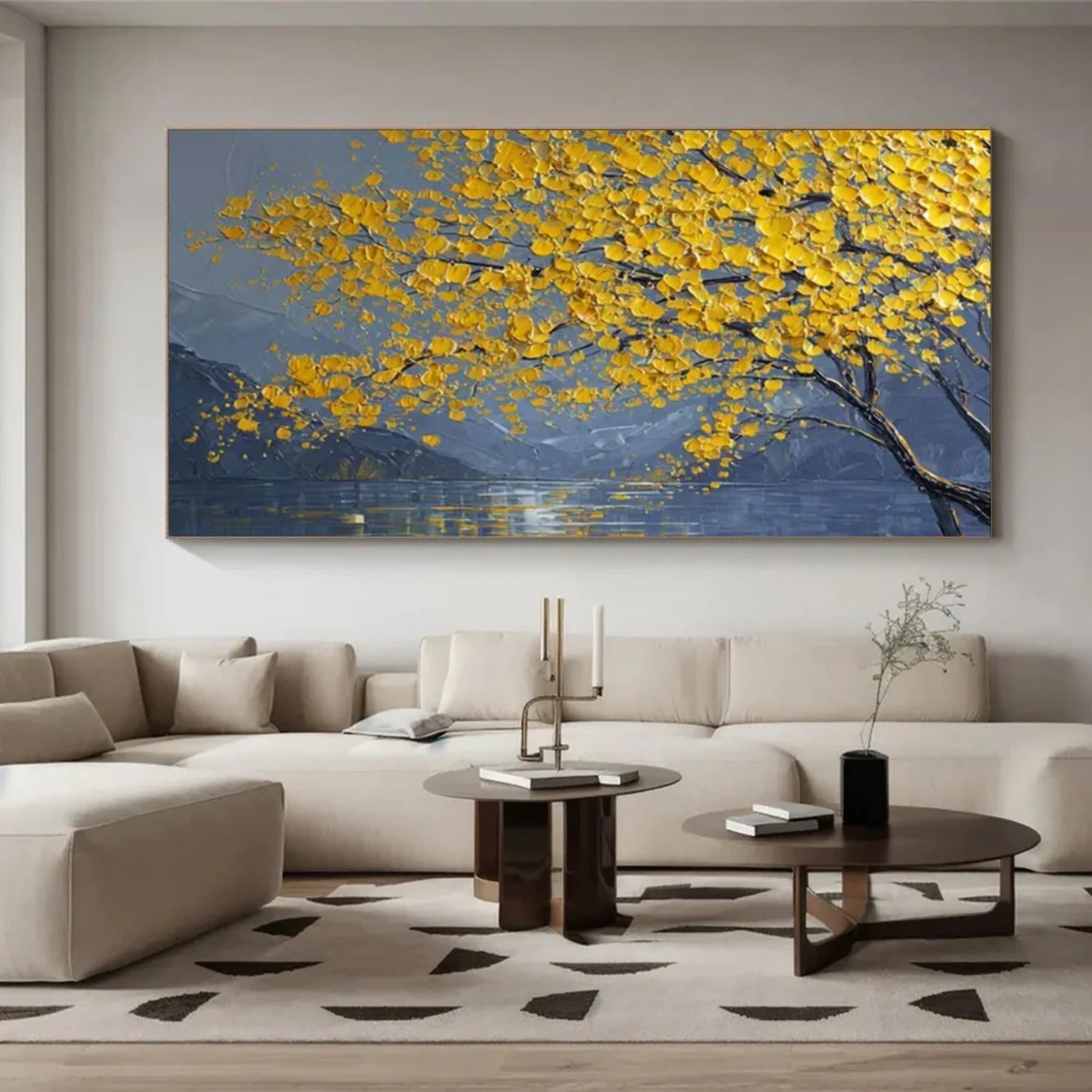 Golden Drift Lake Abstract Painting