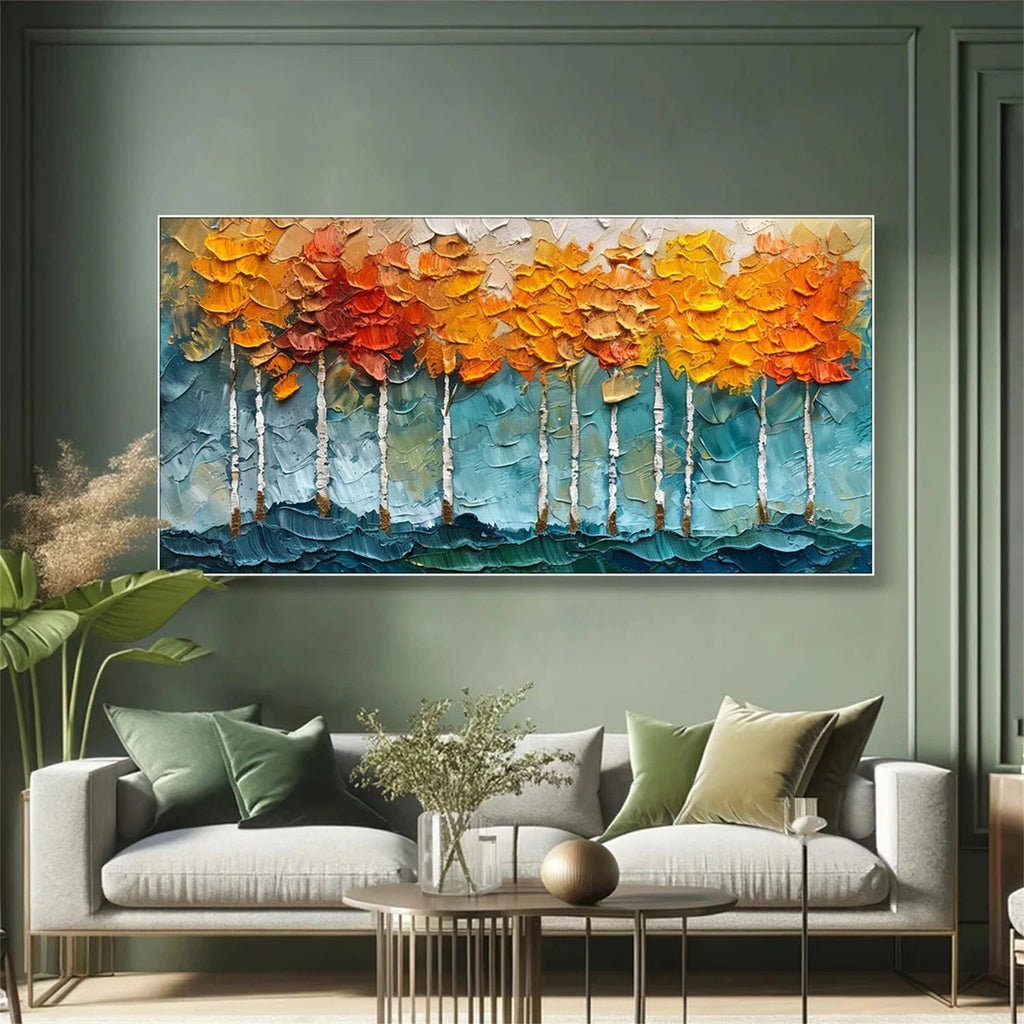 Golden Canopy Birch Abstract Painting