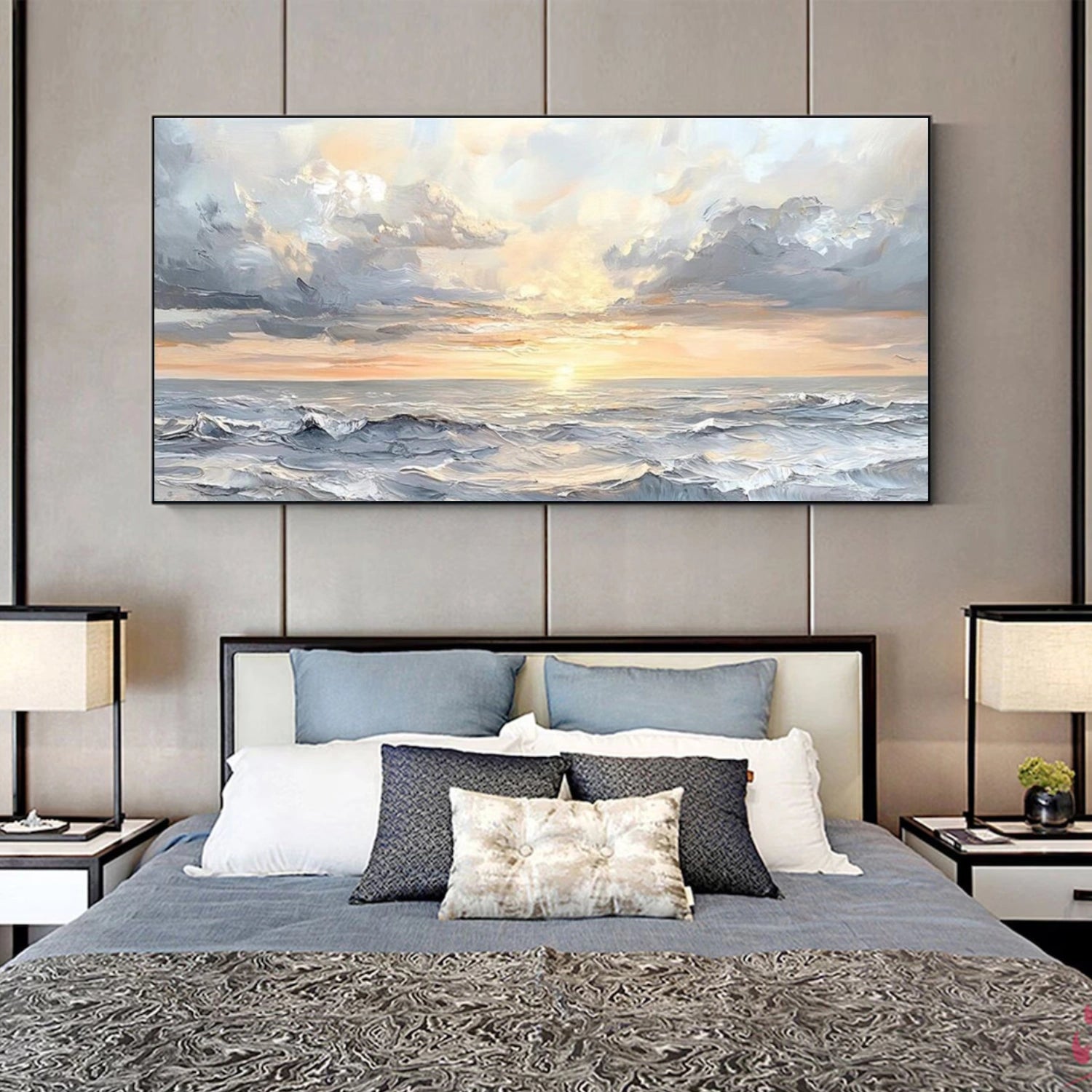 Serene Ocean Sunset – Textured Seascape Painting