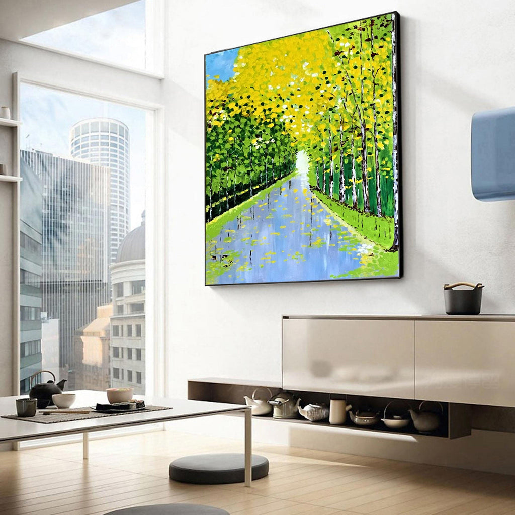 Golden Pathway Forest Landscape Painting