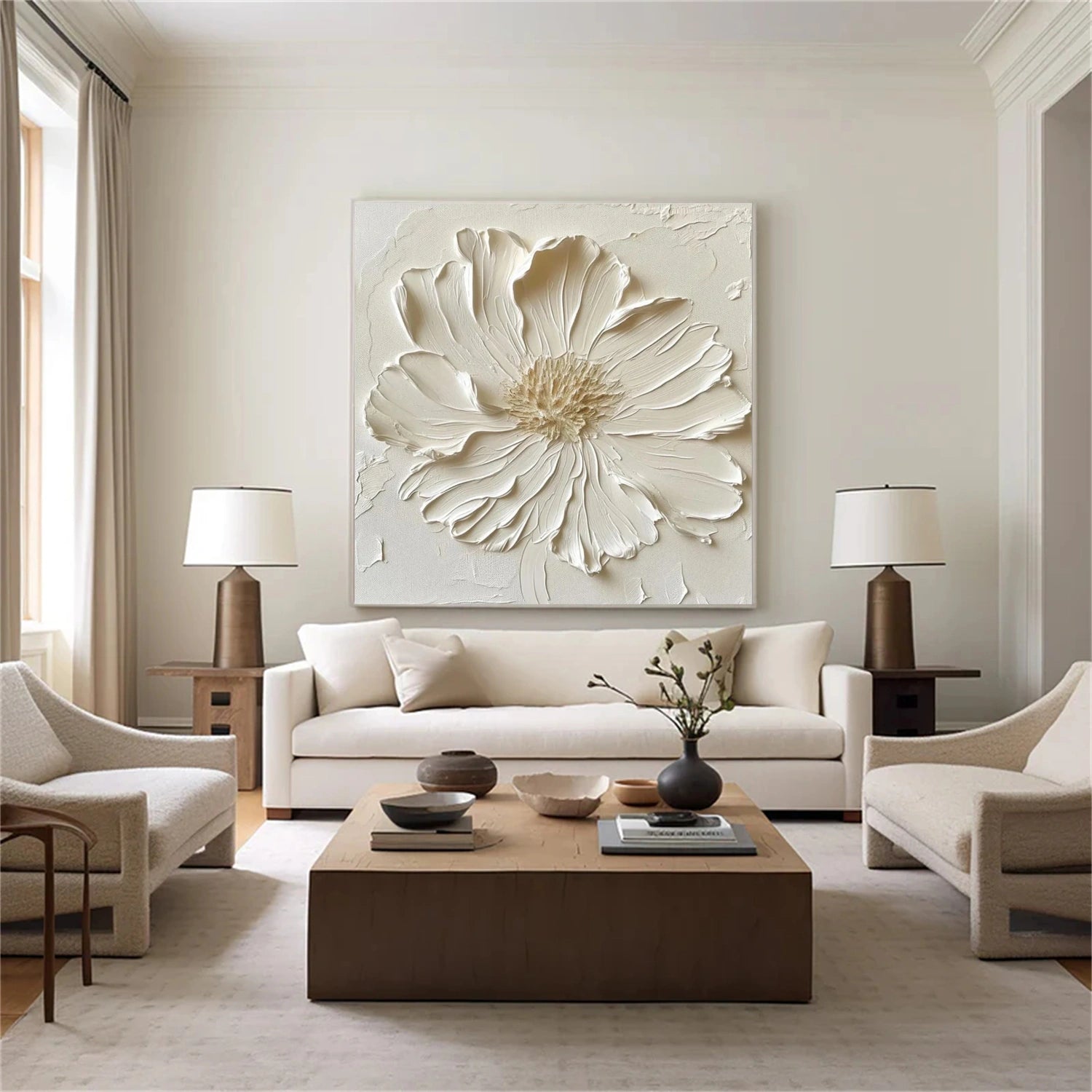 Cream Petal Serenity Floral Painting