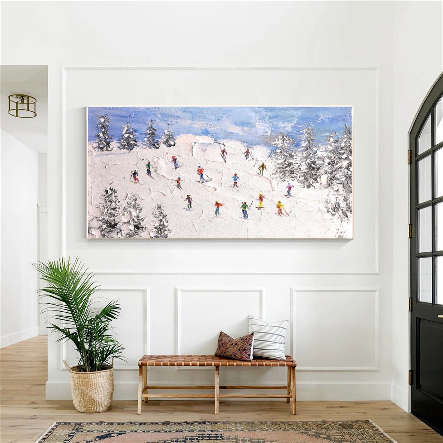 Snowfield Symphony – Group Skiers Textured Painting