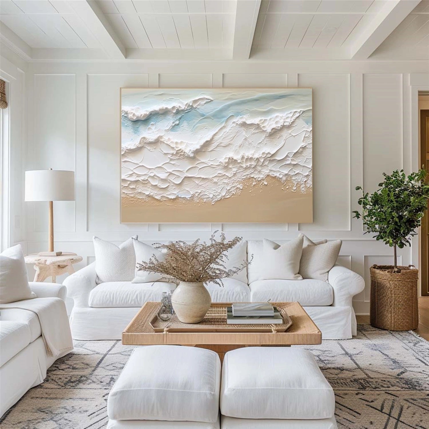 Cream Tide Textured Seascape Painting