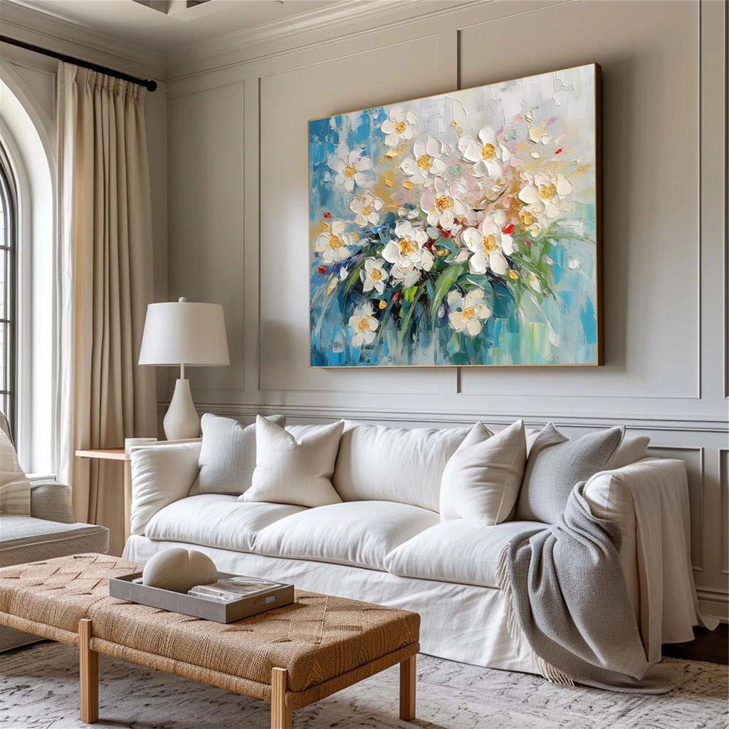 Morning Light White Floral Abstract Painting