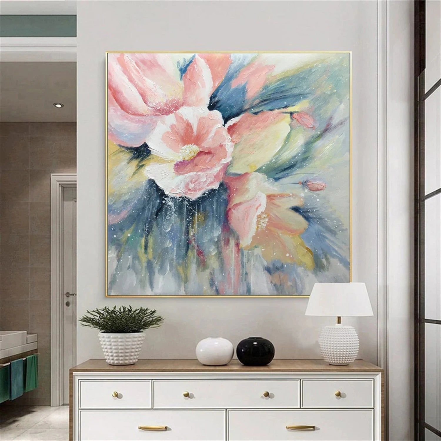 Blush Serenity Floral Abstract Painting