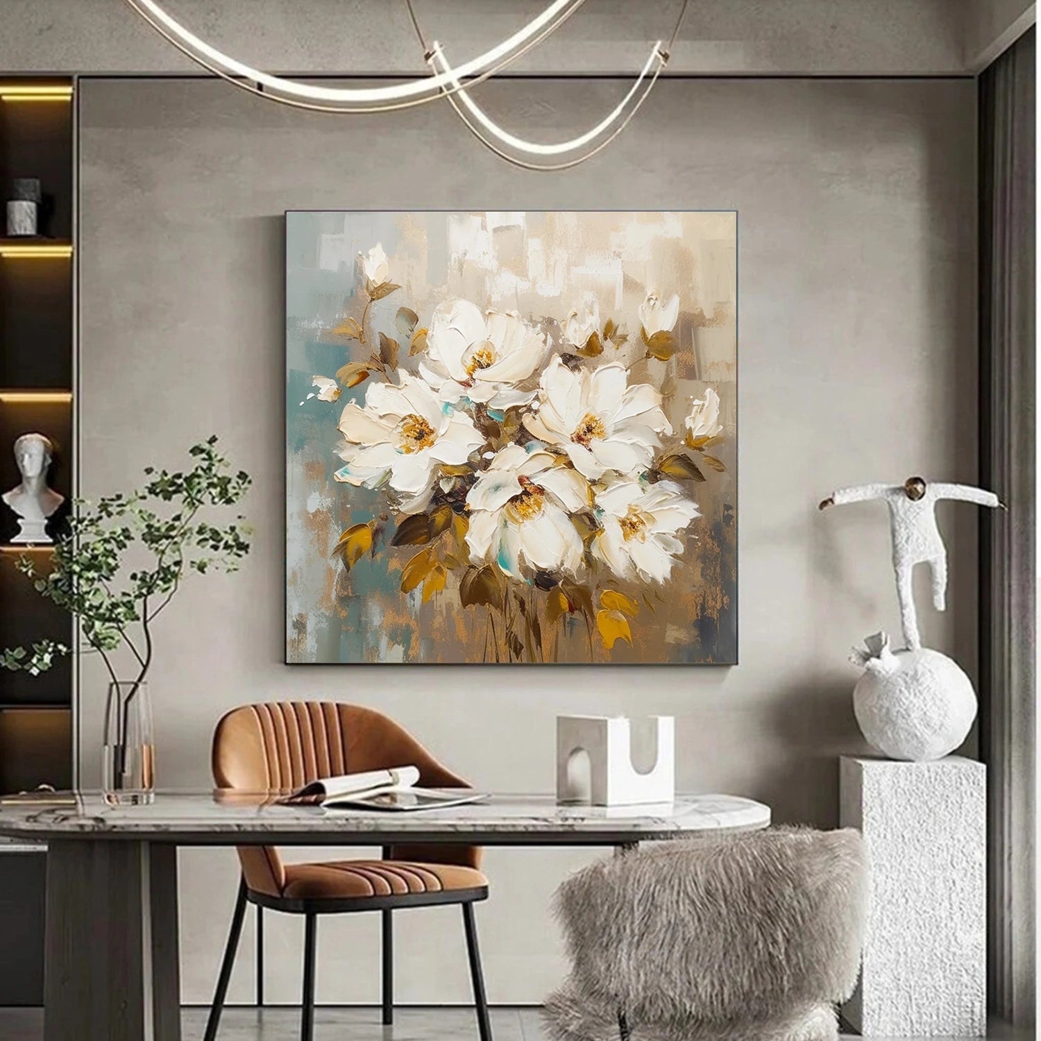 Ivory Whisper White Floral Painting