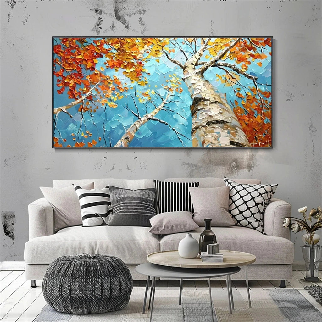 Autumn Sky Birch Abstract Painting