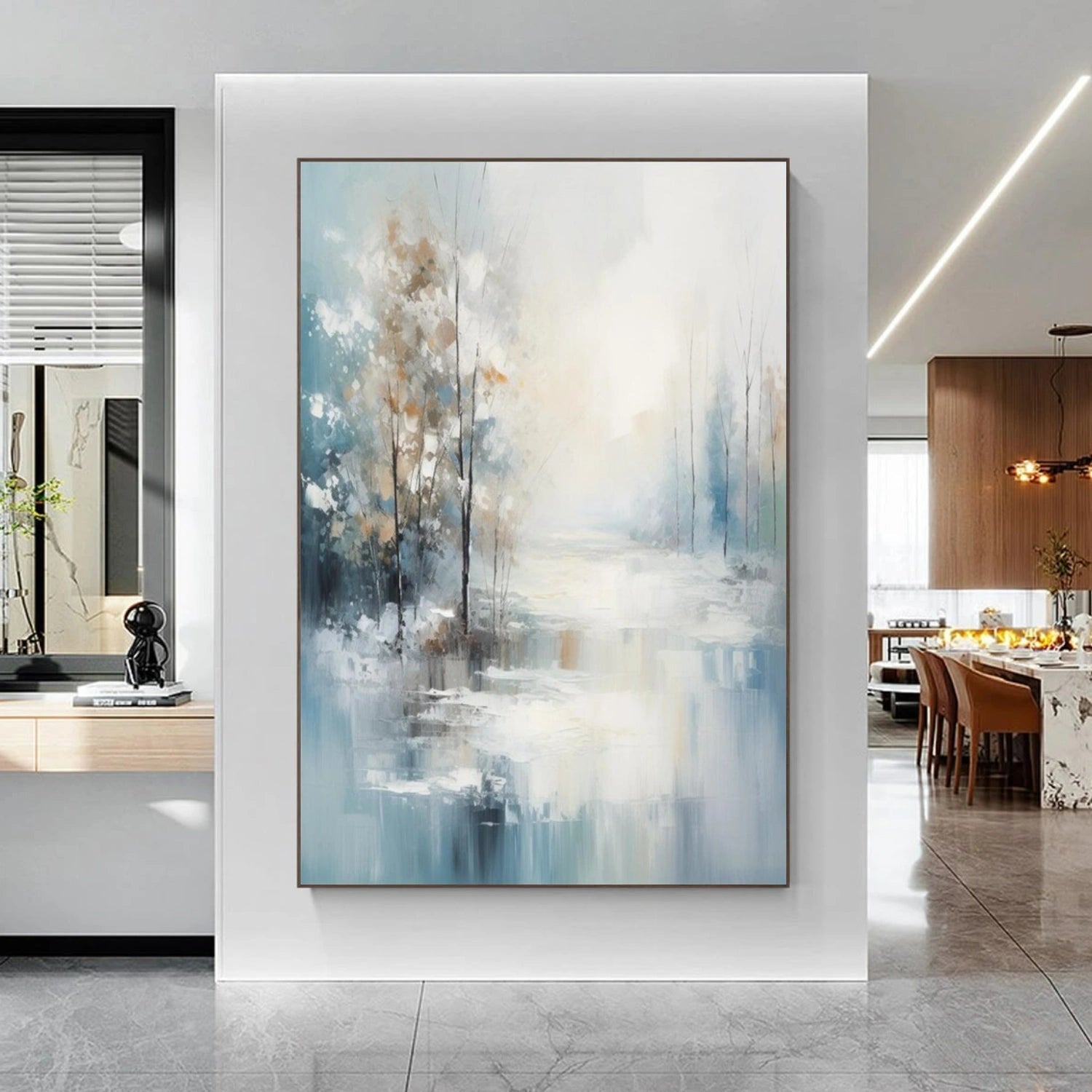 Morning Mist Lakeside Blue Gray Abstract Painting