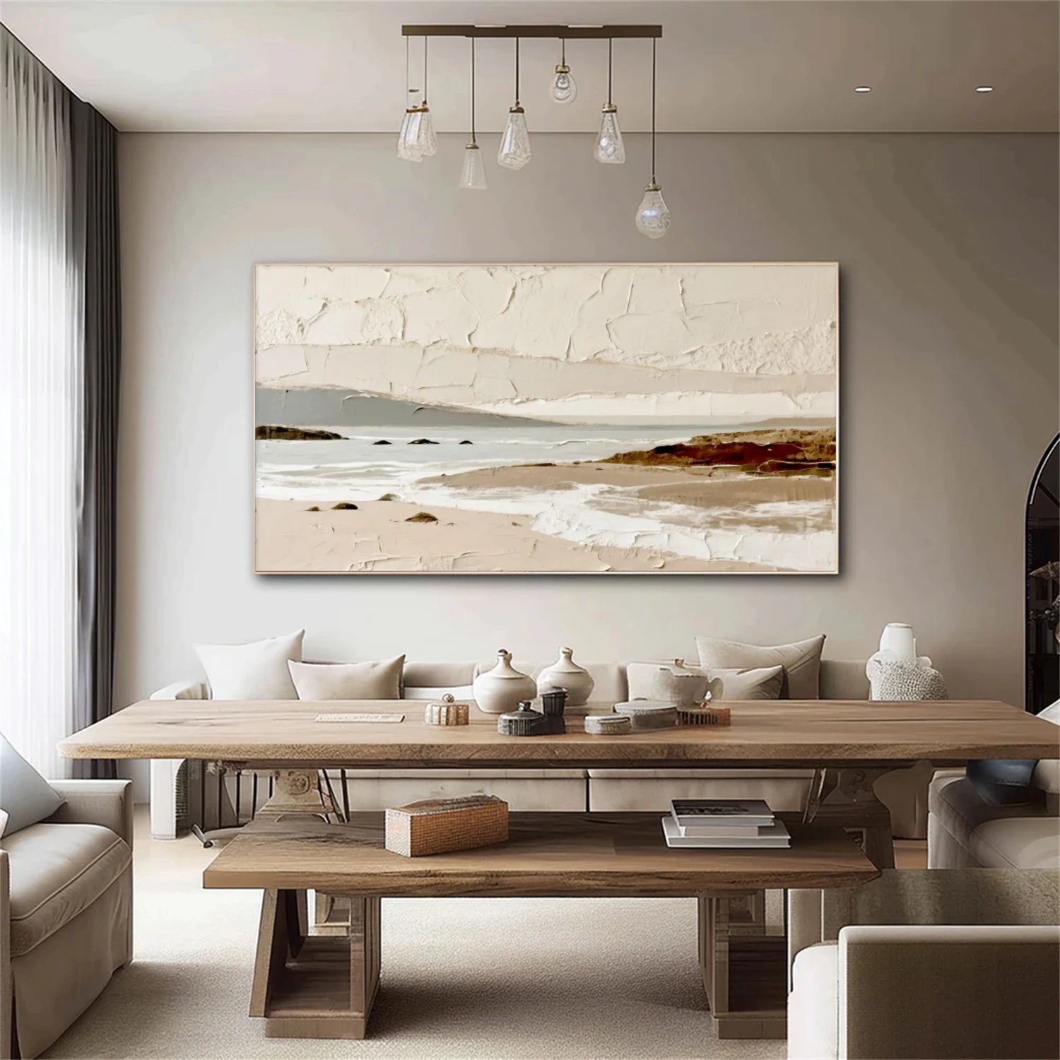 Beige Coastal Serenity – Textured Seascape Painting