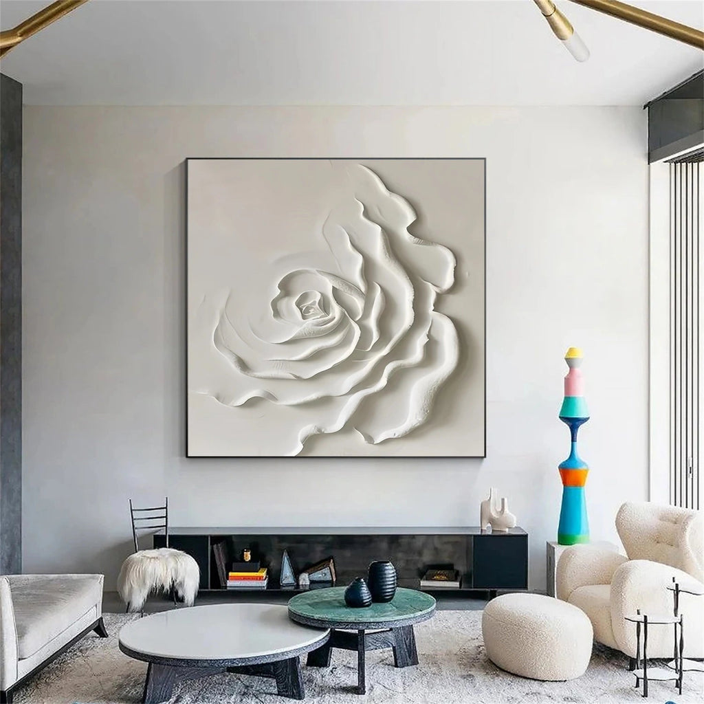 Ivory Bloom White Textured Abstract Painting