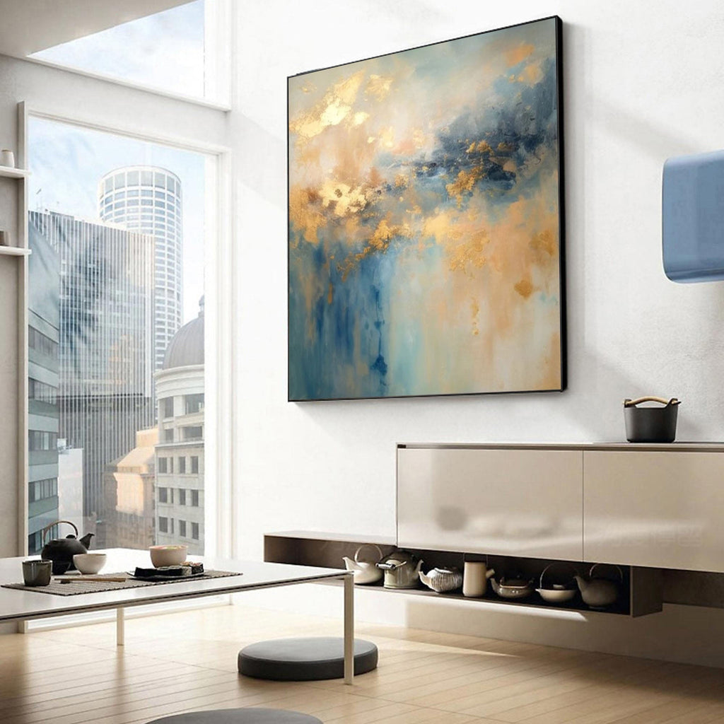 Golden Mist Blue Abstract Painting