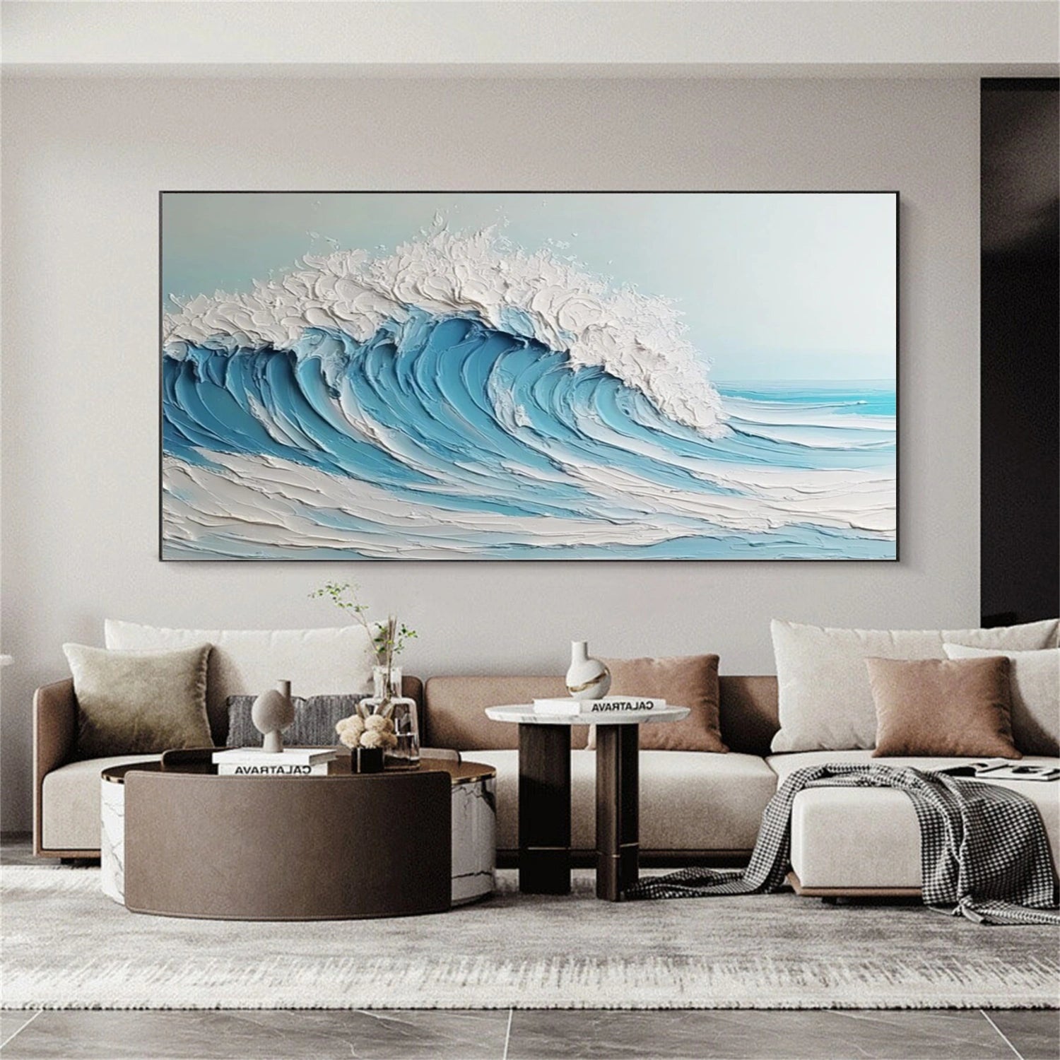 Azure Crest Textured Wave Painting