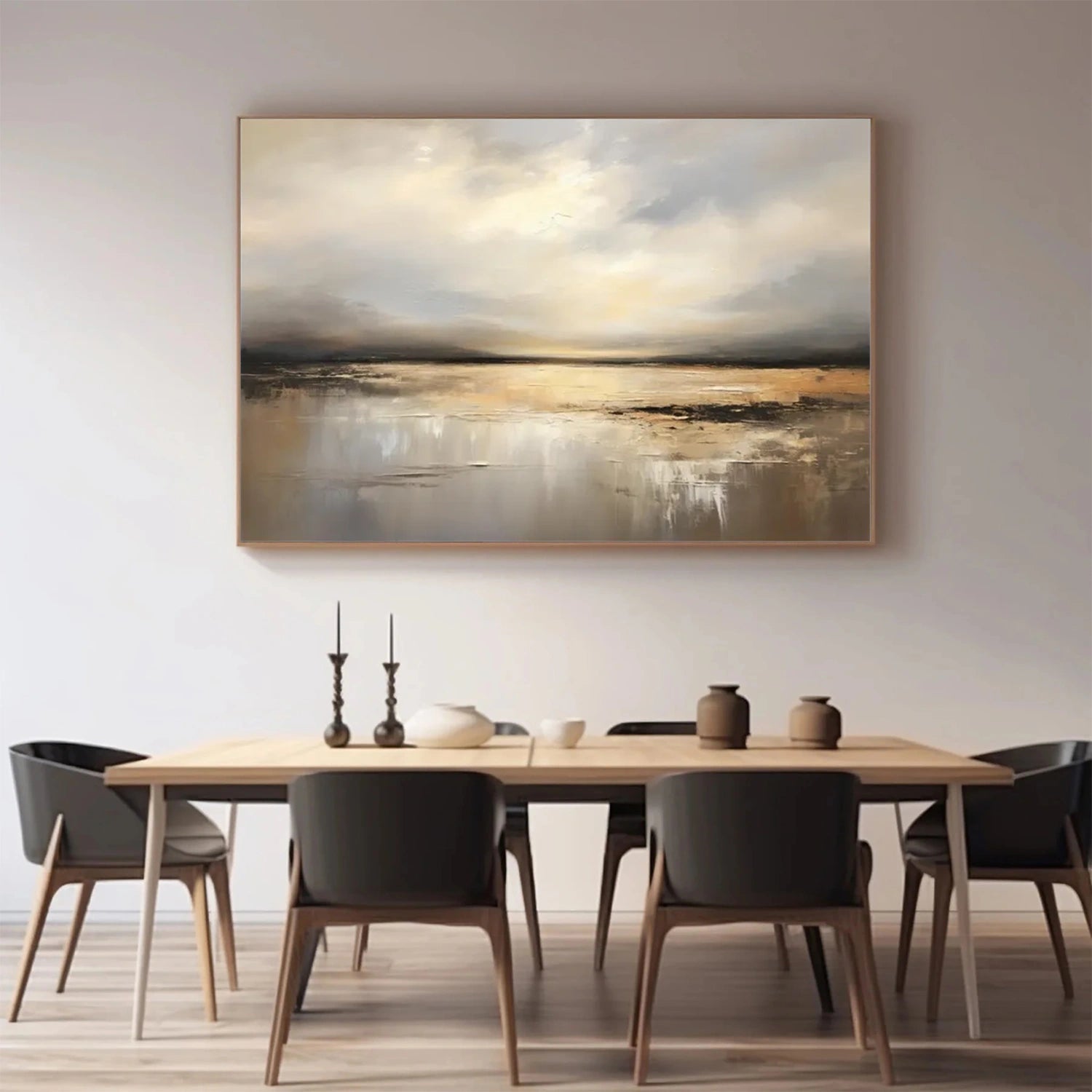 Golden Stillwater Horizon Abstract Painting
