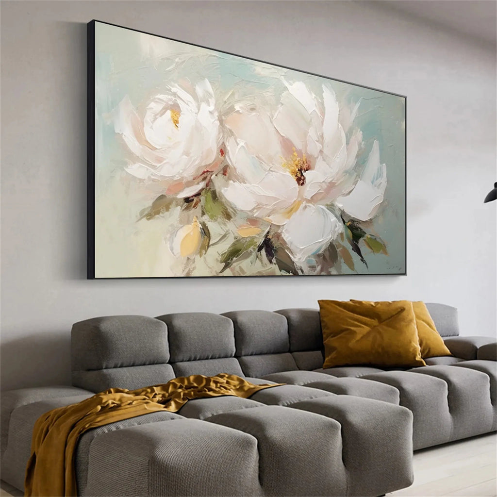 Ivory Whisper White Floral Abstract Painting