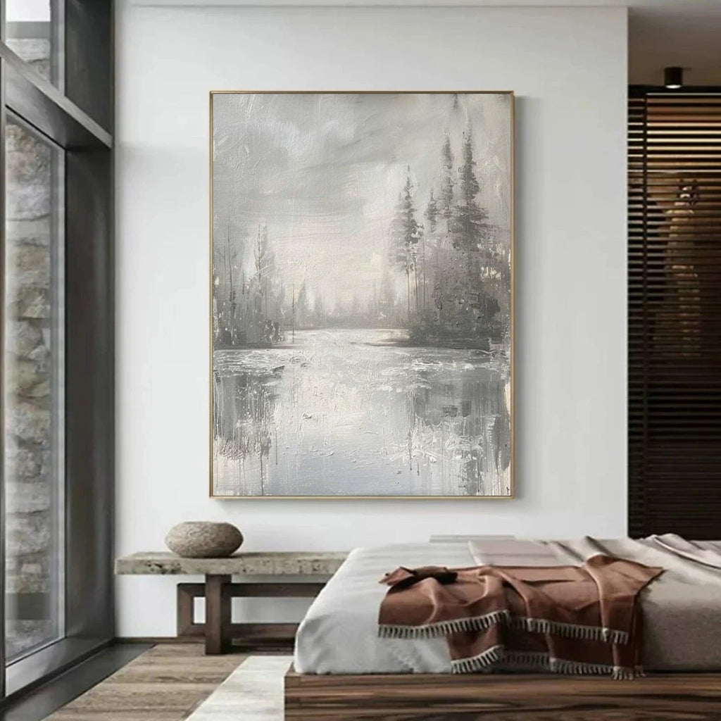 Silent Mist Lake Abstract Landscape Painting