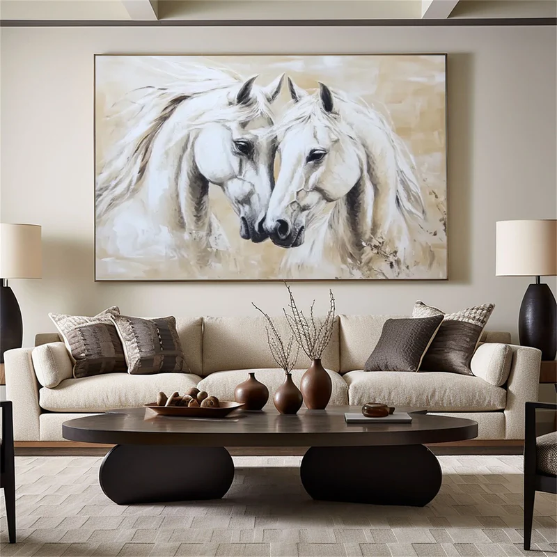 Twin Harmony White Horses Painting