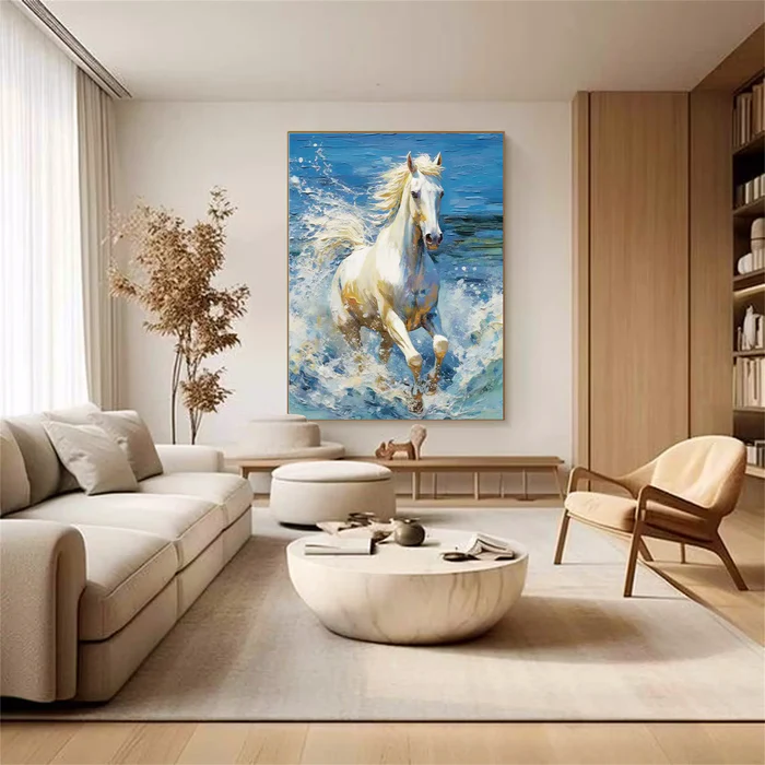 Ocean Charge White Horse Painting
