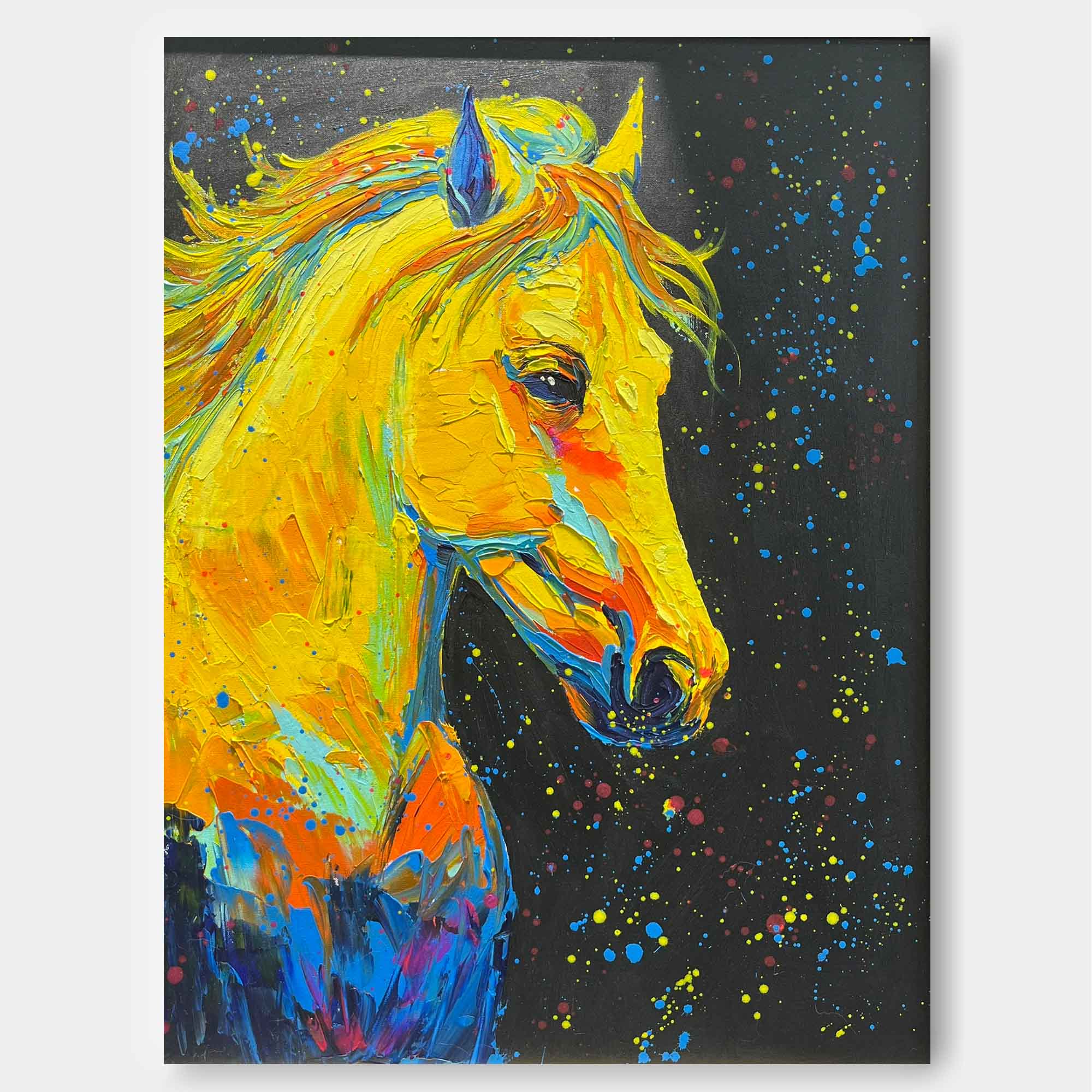 Golden Comet: A Vibrant Textured Horse Wall Art for Living Room Decor