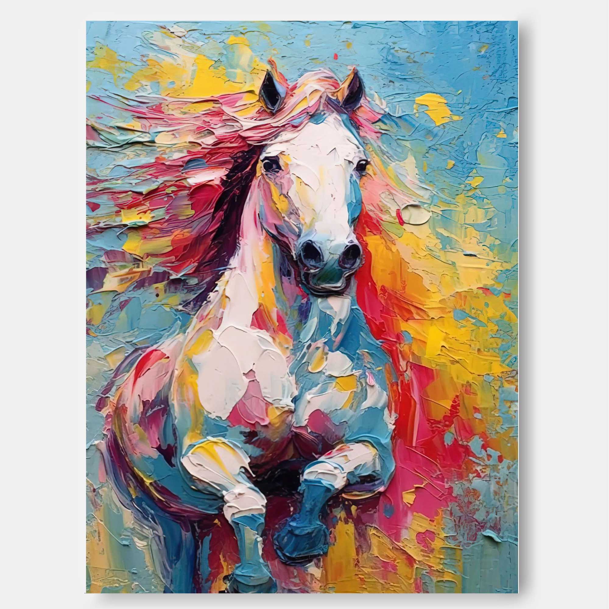 Vibrant Spirit: A Colorful Horse Wall Art for Living Room Decor
