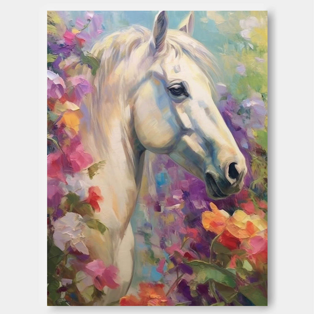 Floral Dream: A Romantic Horse Wall Art for Bedroom Decor