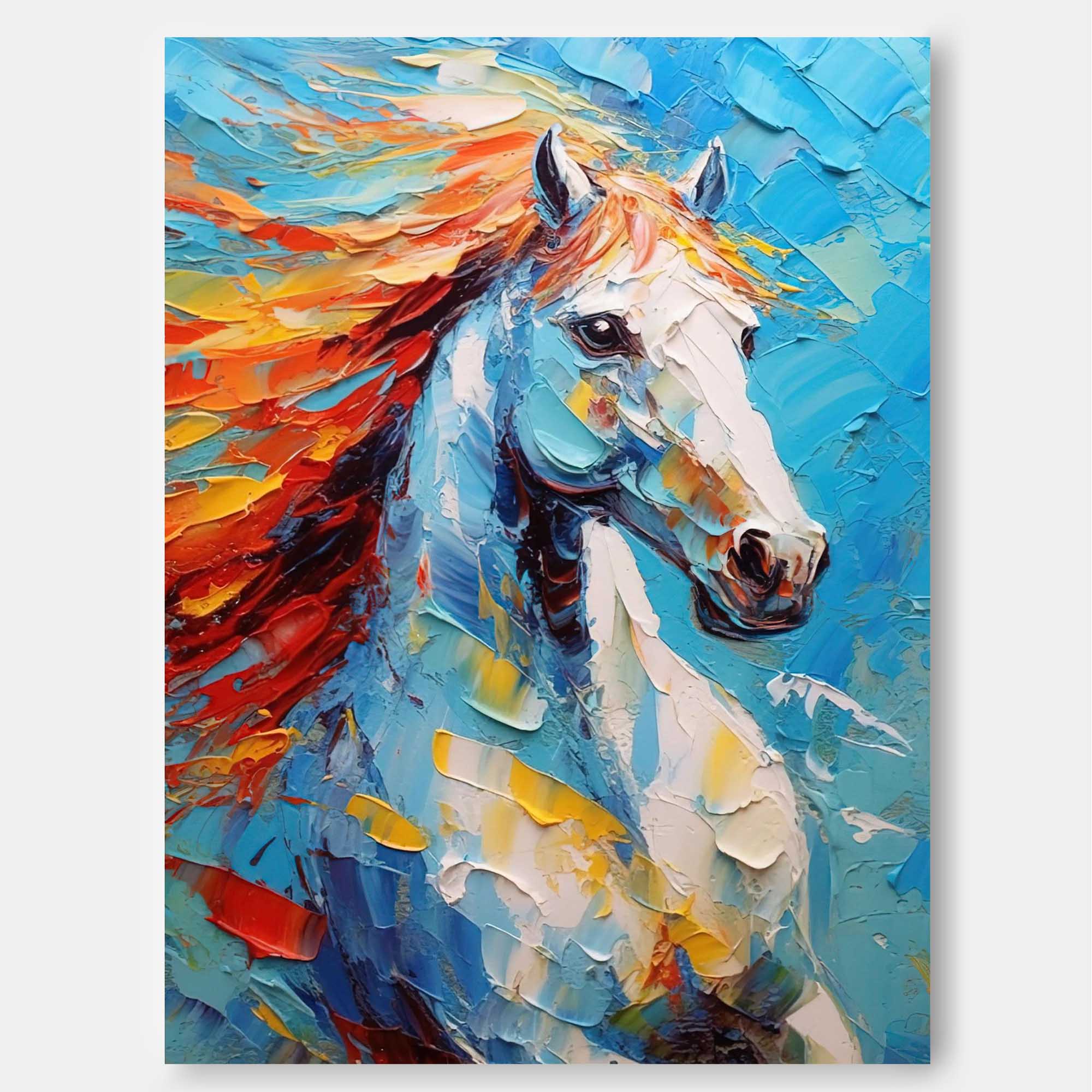 Fiery Spirit: A Textured Horse Wall Art for Living Room Decor