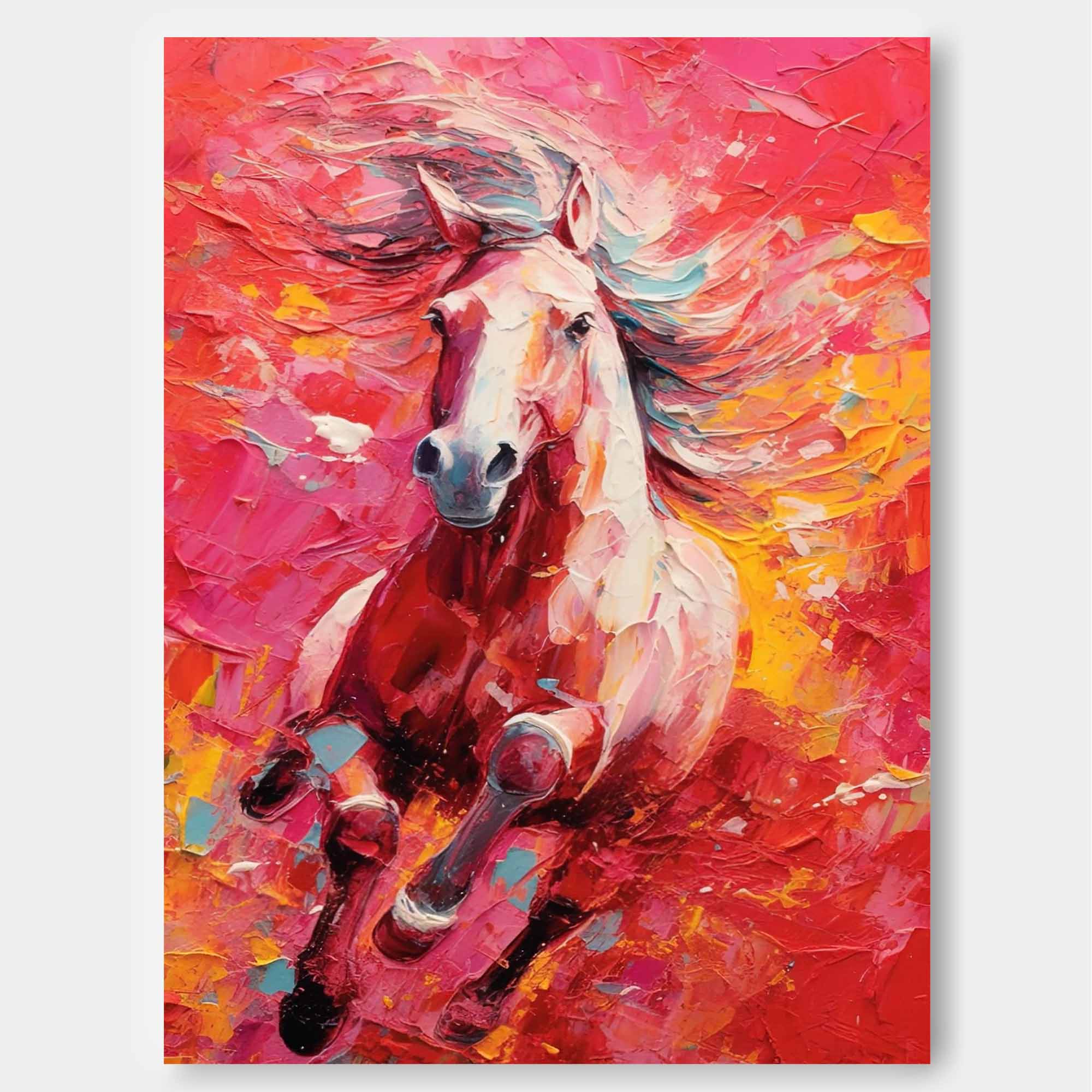 Crimson Gallop: A Vibrant Horse Wall Art for Living Room Decor