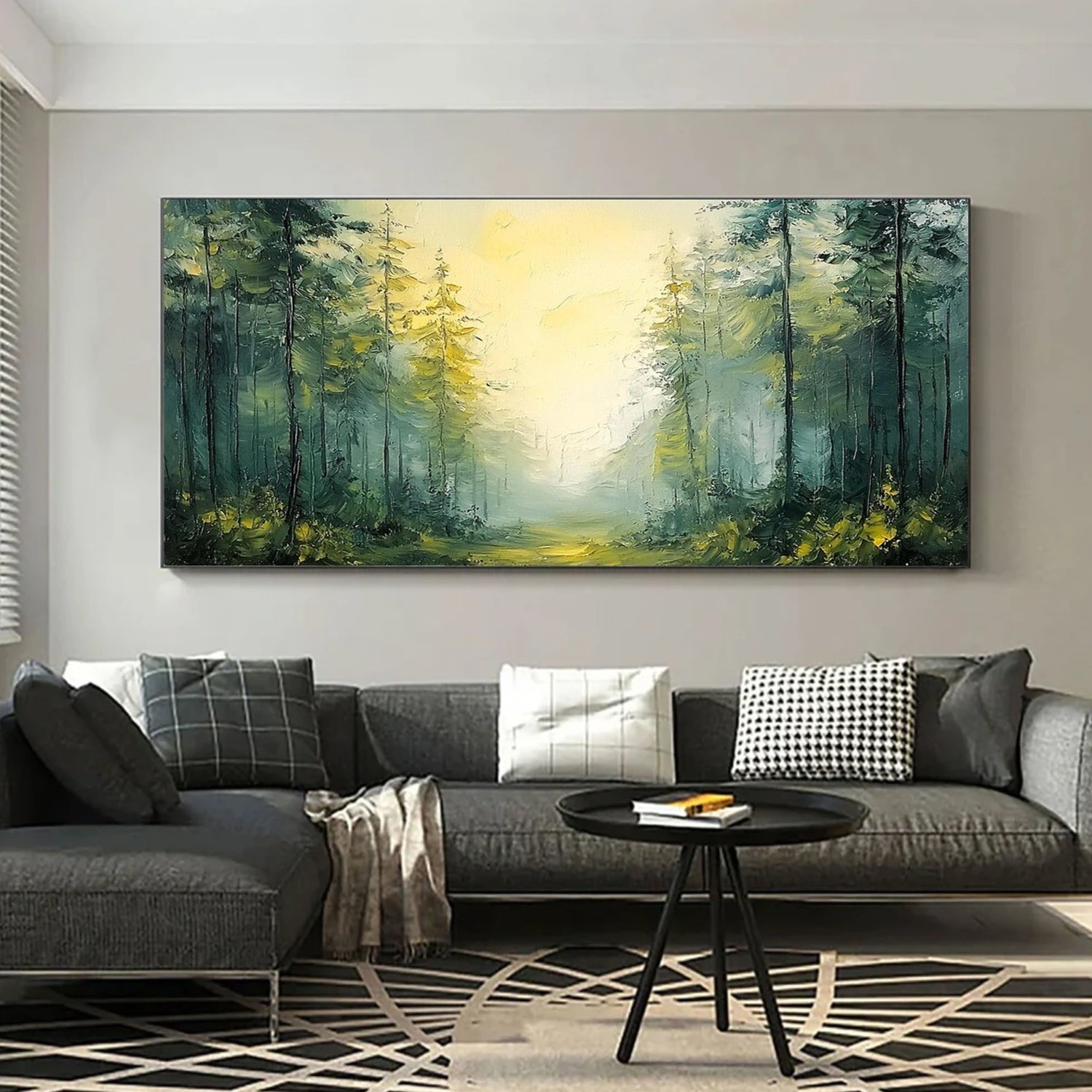 Sunlit Green Haven Forest Painting