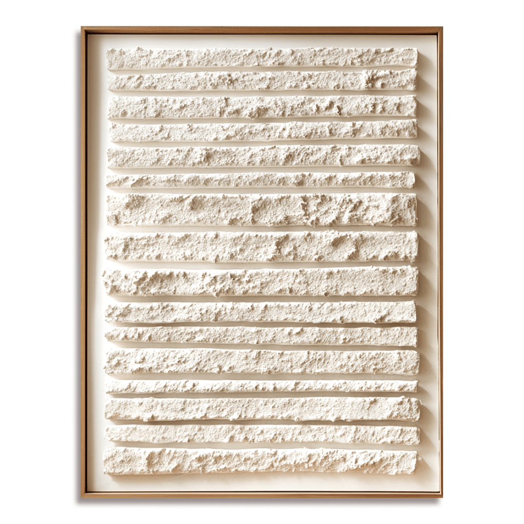 Wabi Sabi Textured Wall Art, Neutral White Minimal Lines Canvas for Living Room Decor