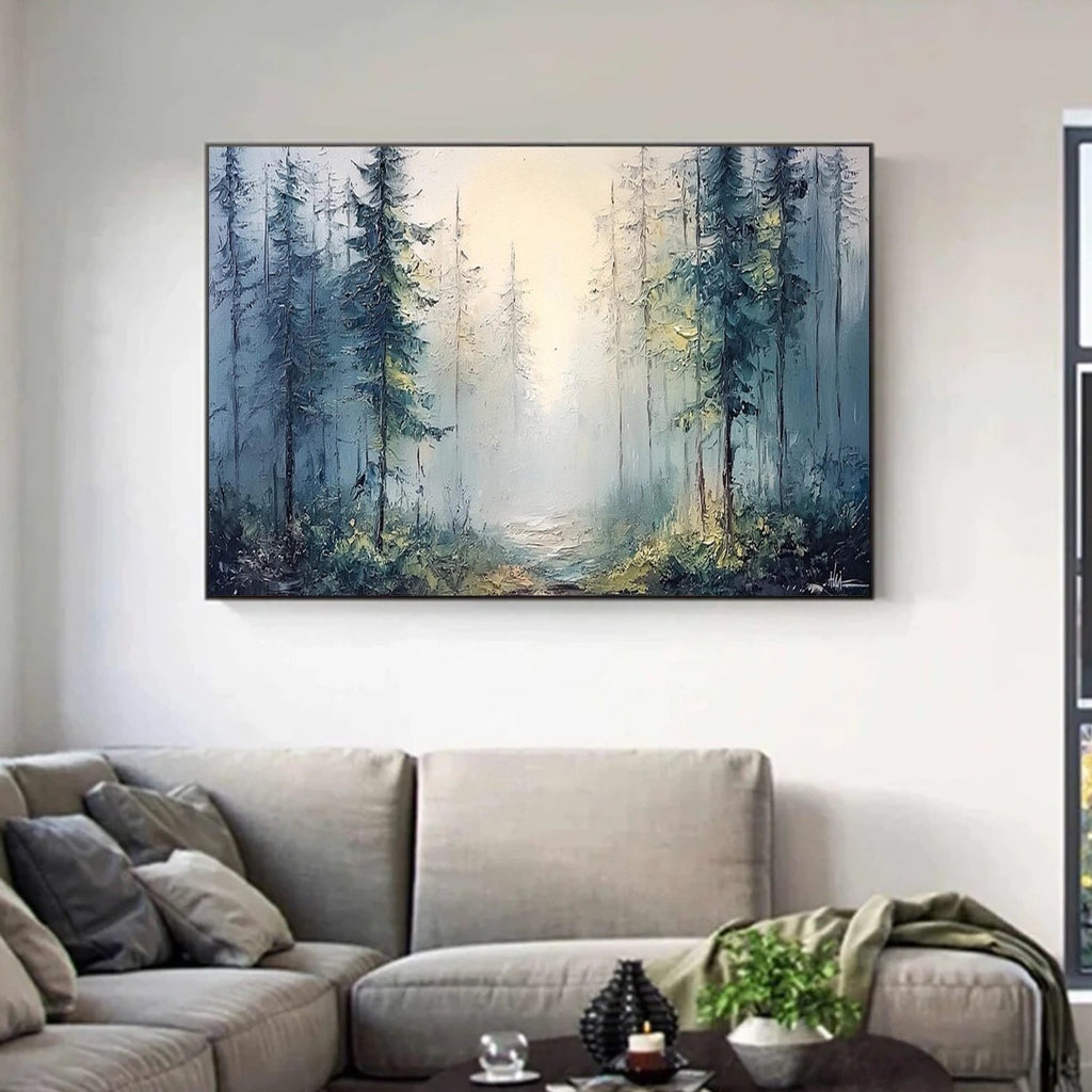 Whispering Blue Mist Forest Painting