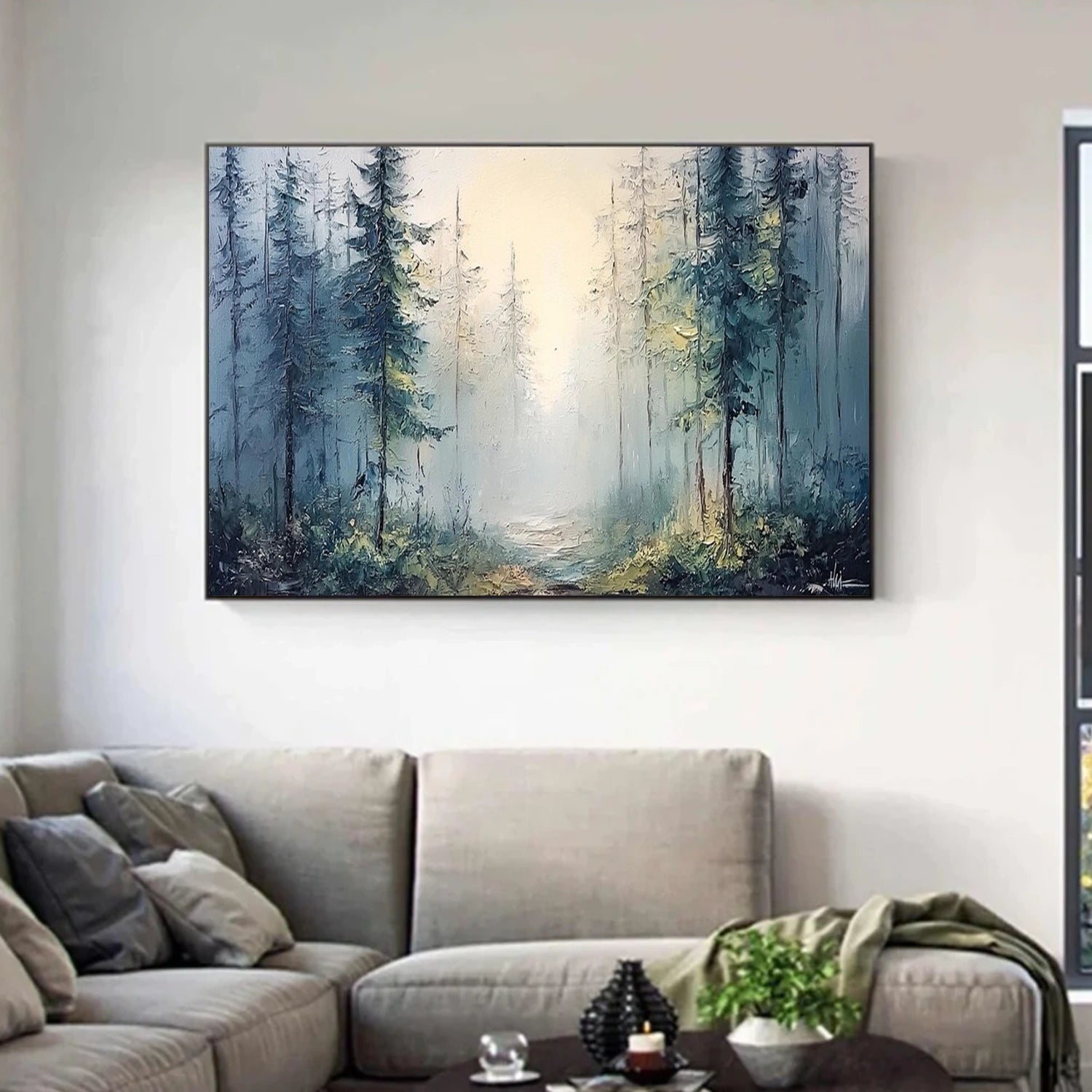 Whispering Blue Mist Forest Painting