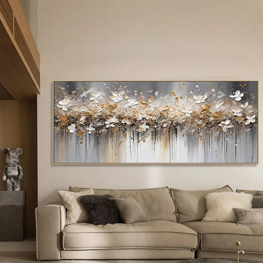 Golden Drift Blossom Abstract Painting