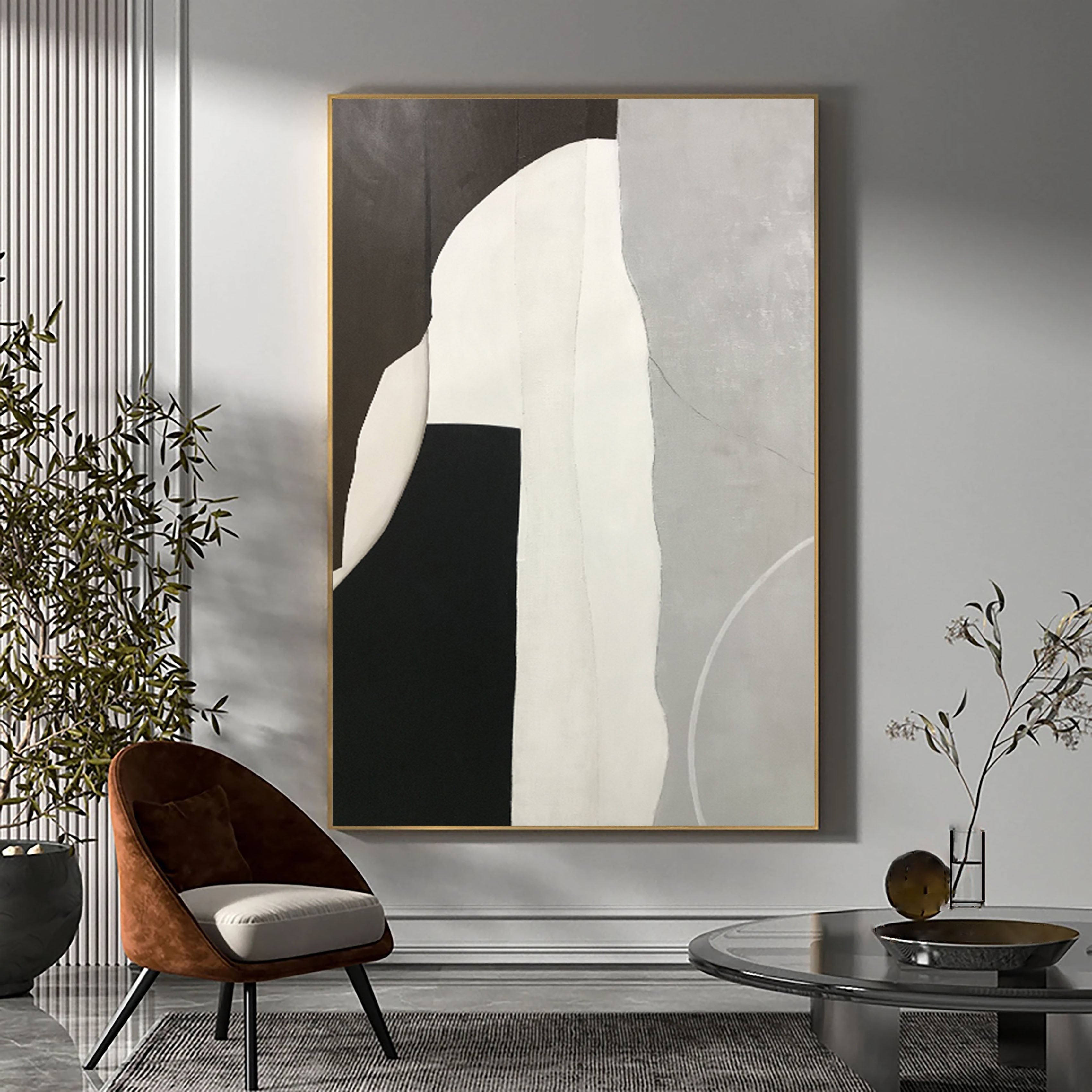 Monochrome Forms: Black and White Abstract Art for Office Decor