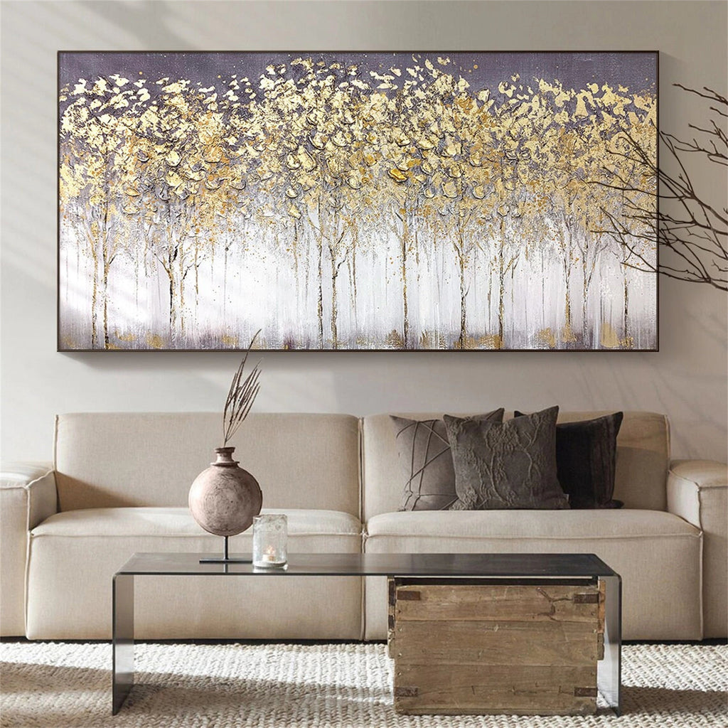 Golden Whisper Forest Abstract Painting