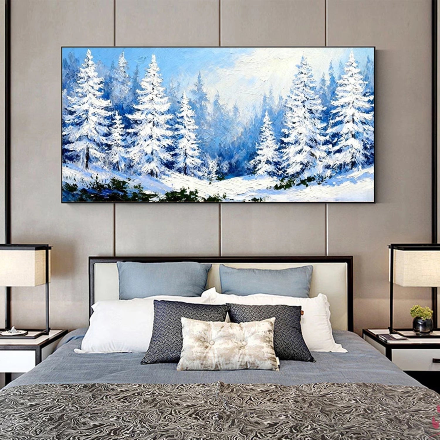 Silent Snowfall Pine Forest Painting