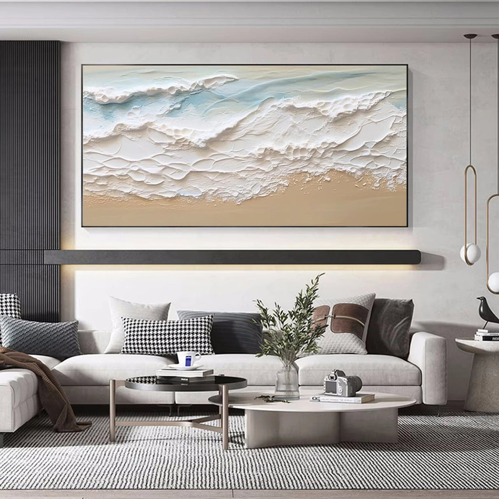 Cream Tide Textured Seascape Painting