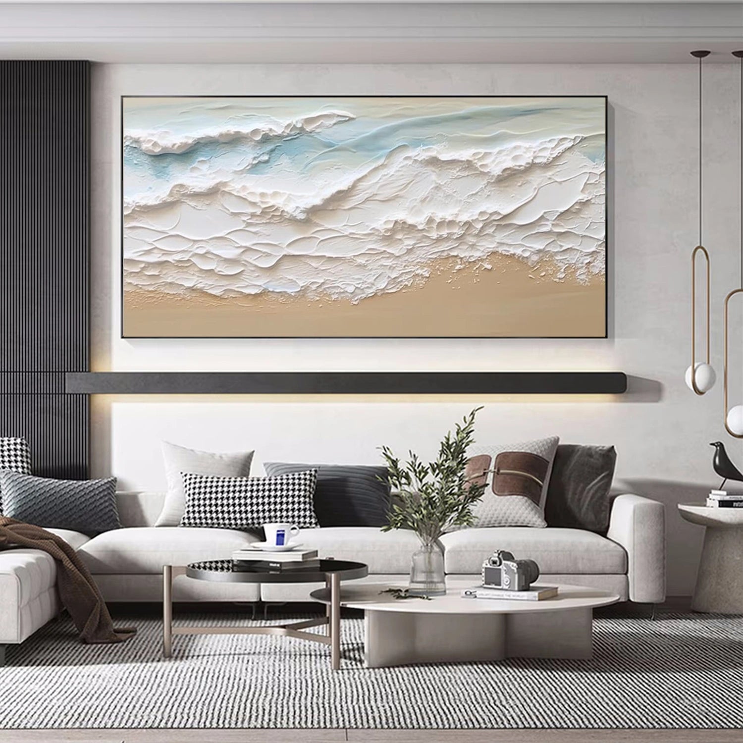 Cream Tide Textured Seascape Painting