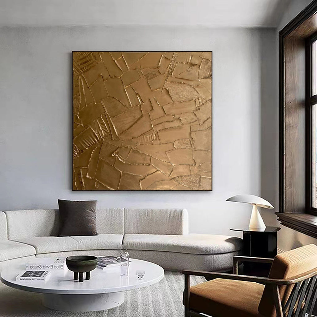 Golden Fragment Textured Abstract Painting
