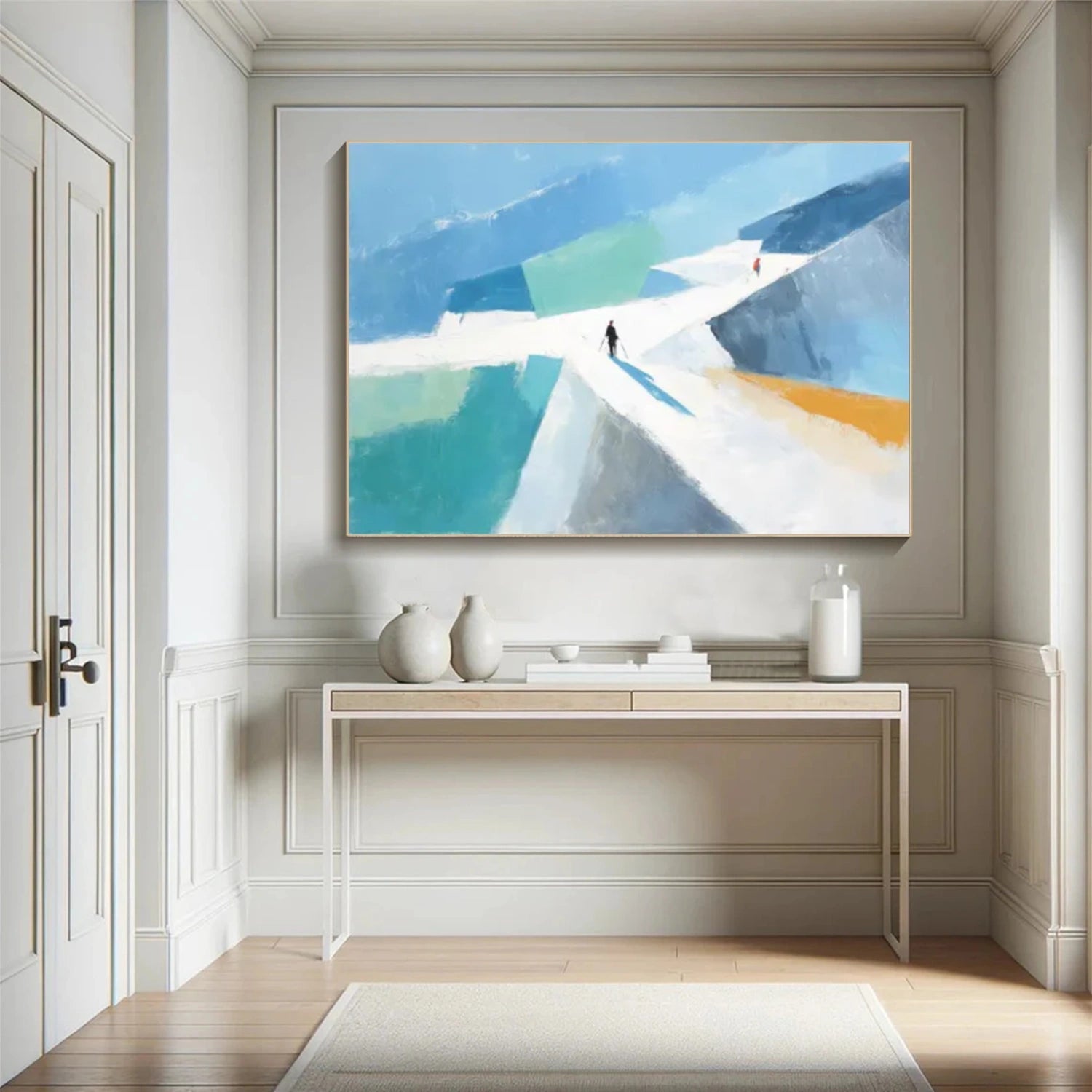 Blue Summit Path – Abstract Ski Landscape Painting