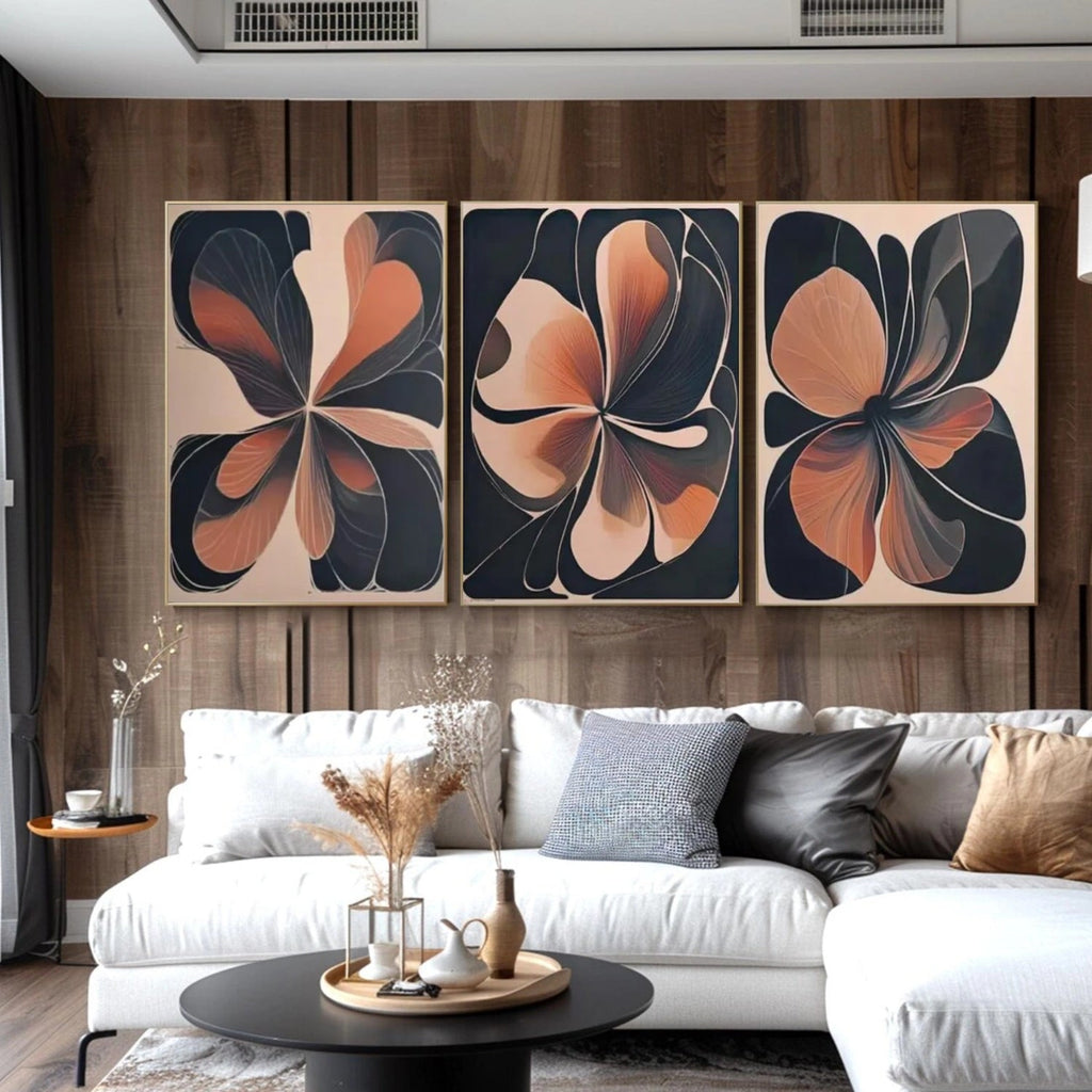 Amber Petal Flow Abstract Painting Set of 3