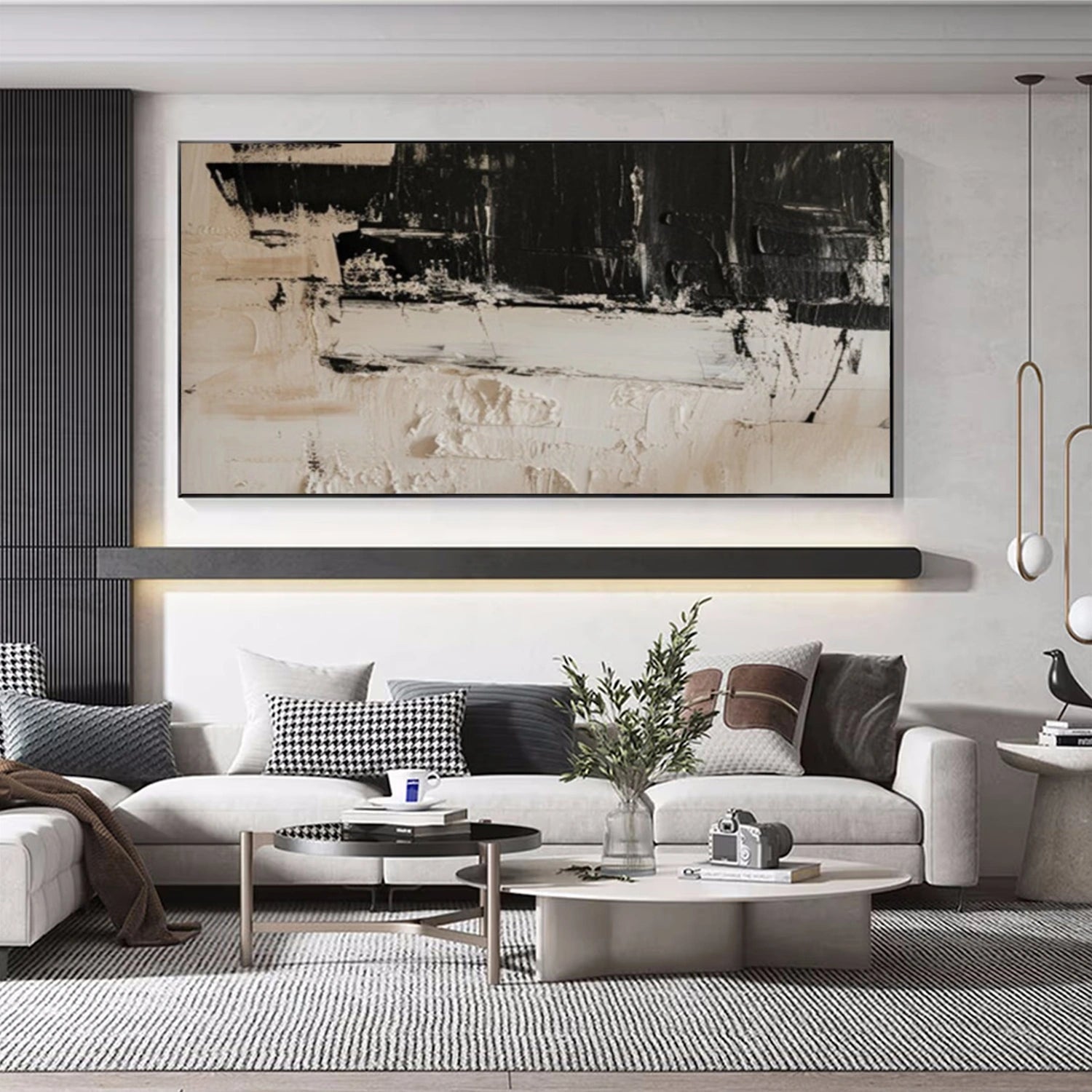 Midnight Strata Black Beige Abstract Painting