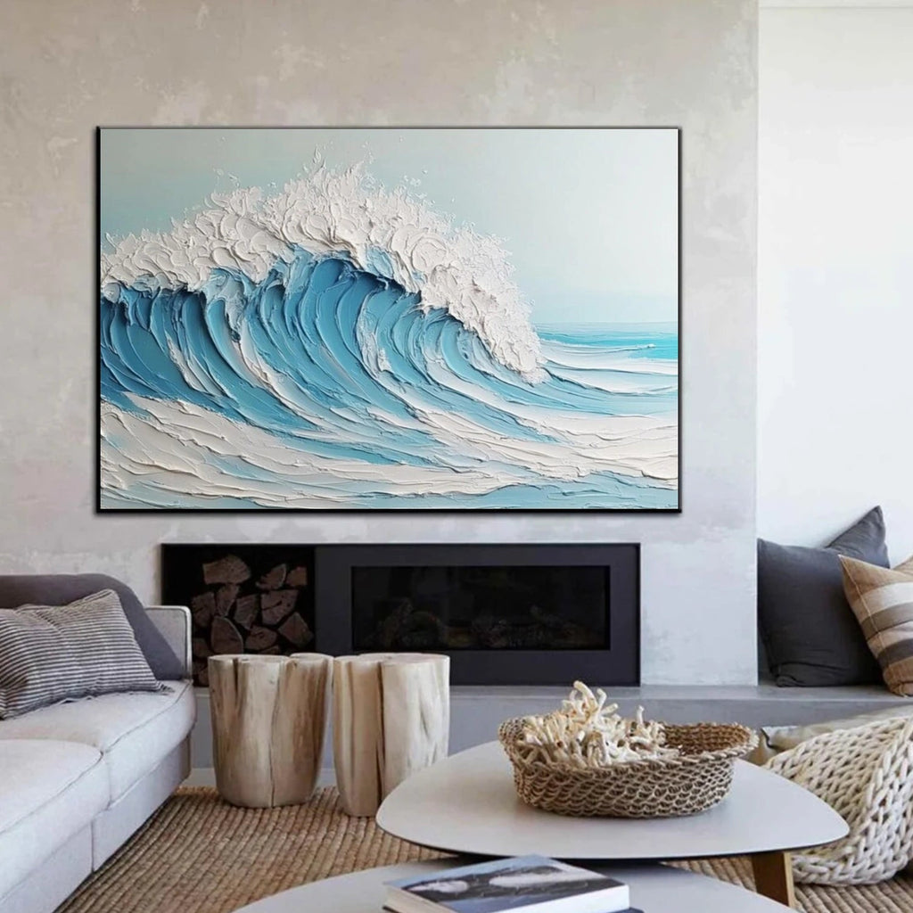 Azure Crest Textured Wave Painting