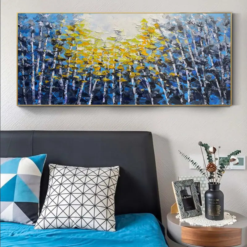 Golden Canopy Birch Forest Abstract Painting