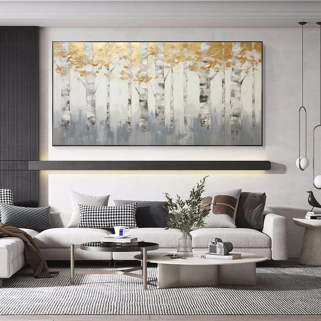 Golden Whisper Birch Forest Painting