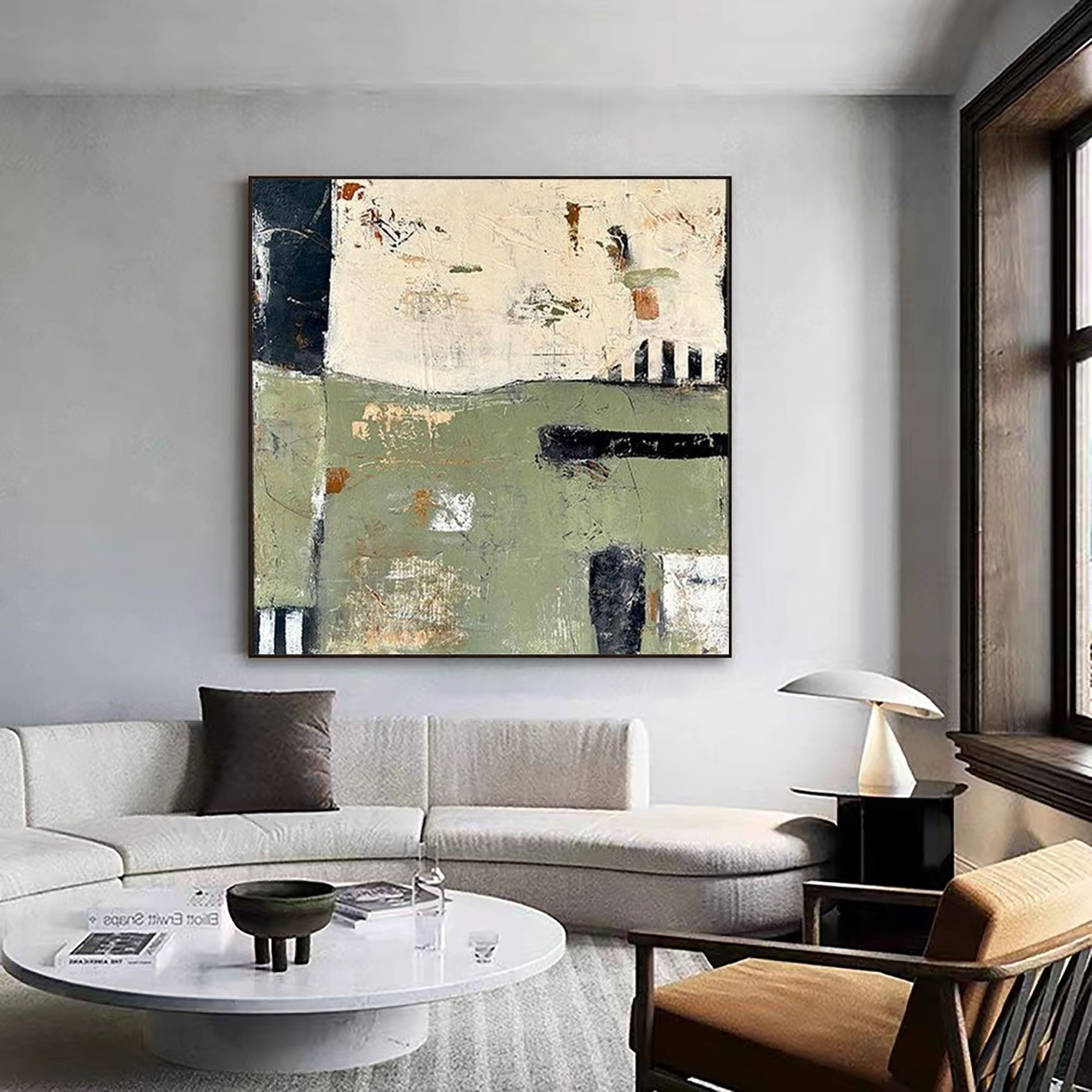 Muted Horizon Green Abstract Painting
