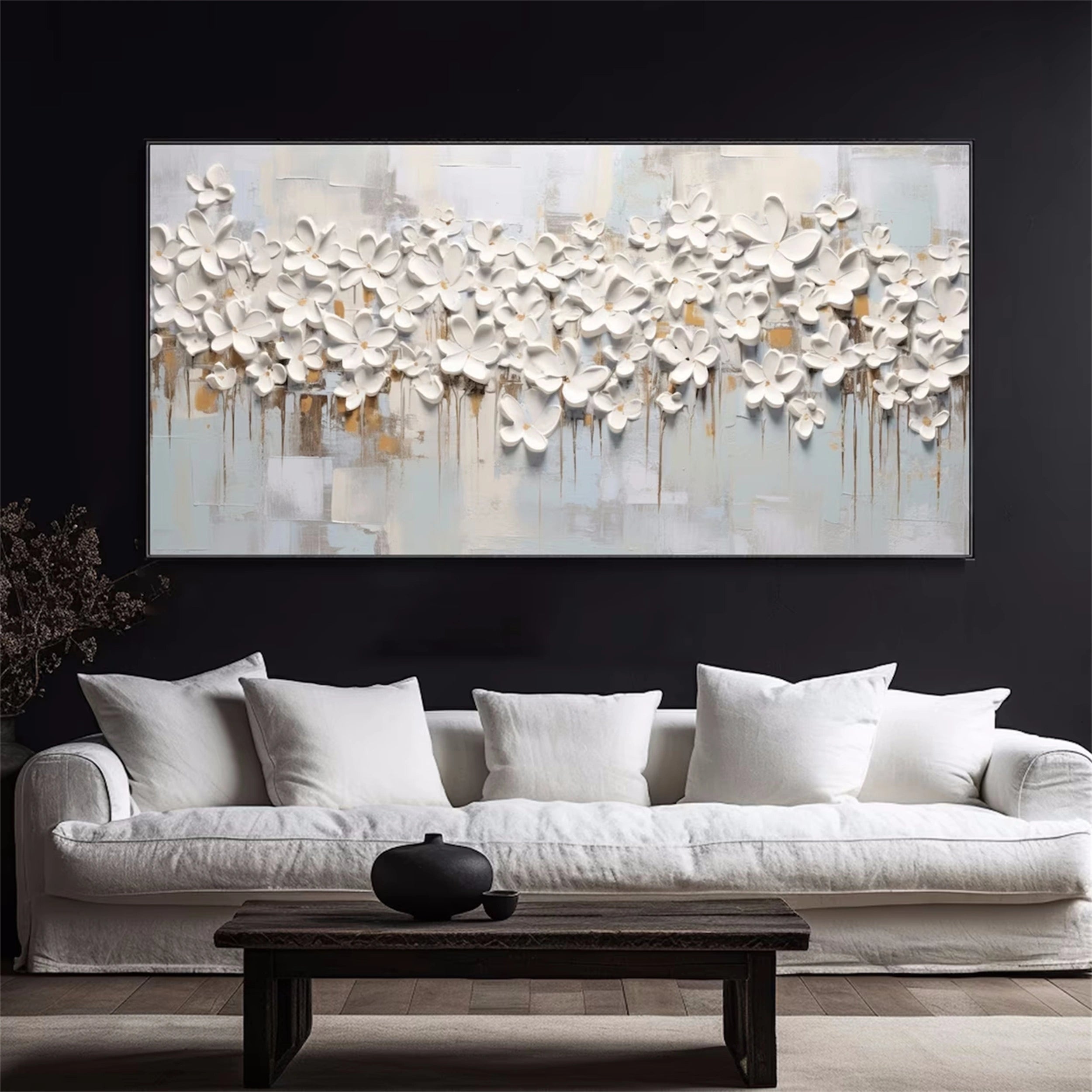 Soft Petal Drift White Floral Abstract Painting