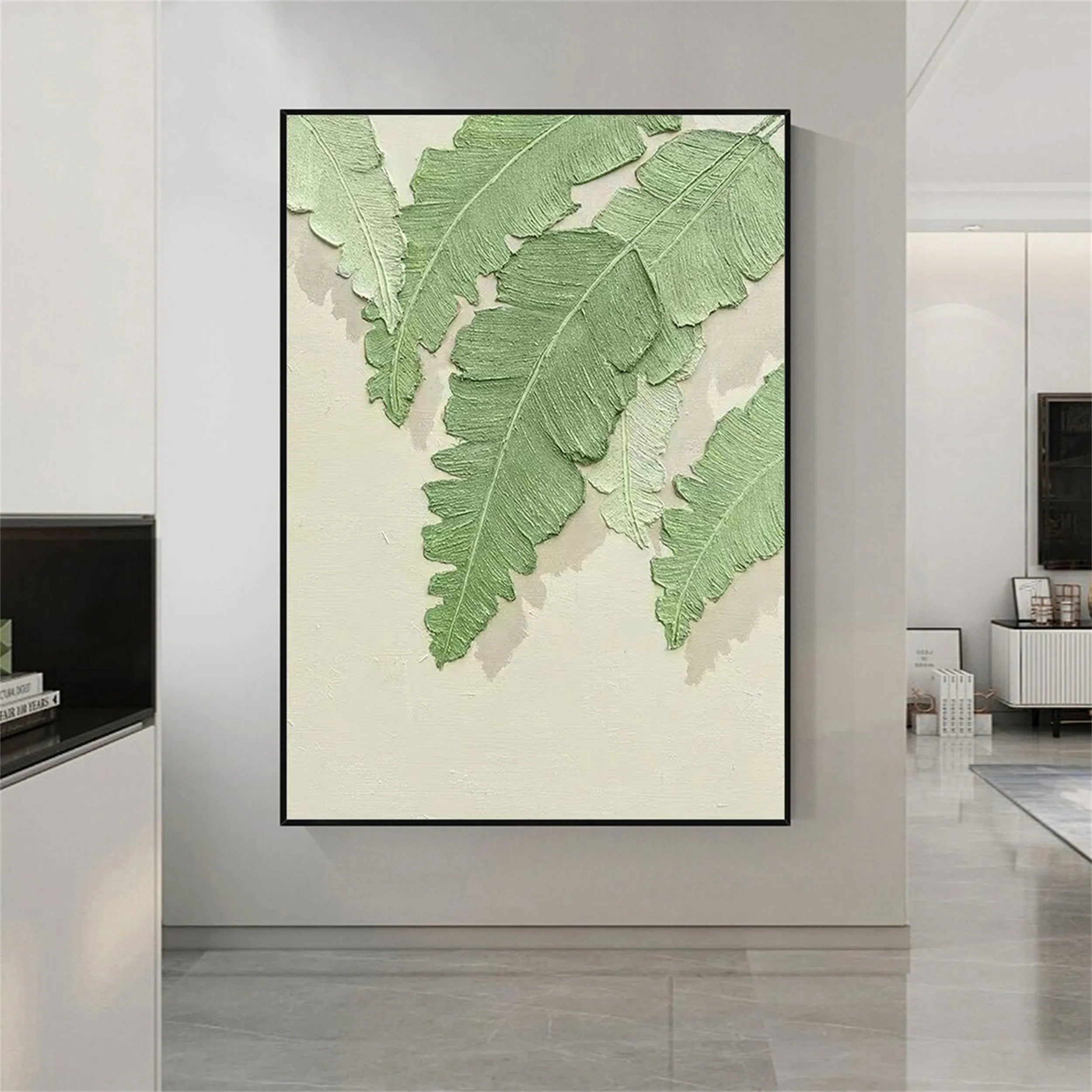 Sage Fern Leaf Textured Abstract Painting