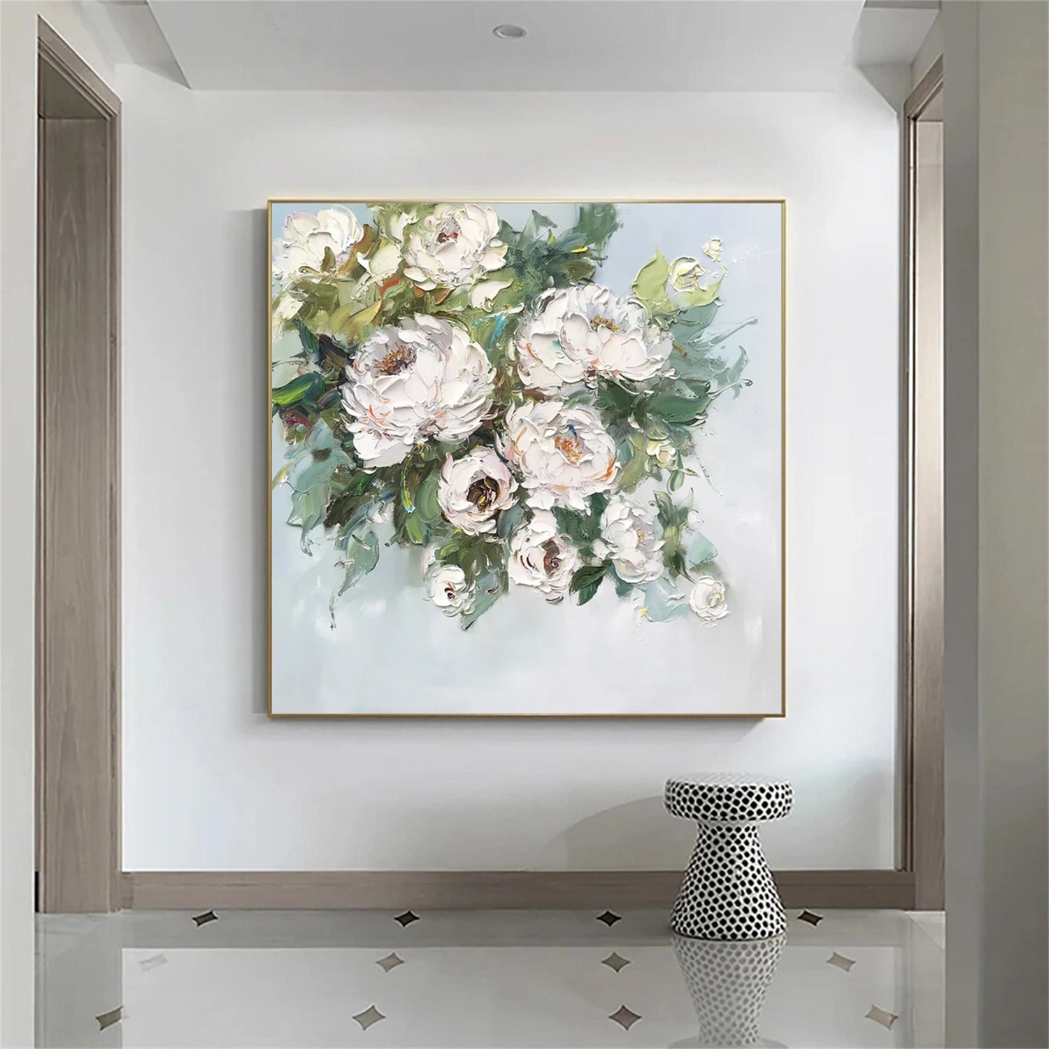 Morning Dew White Peony Abstract Painting