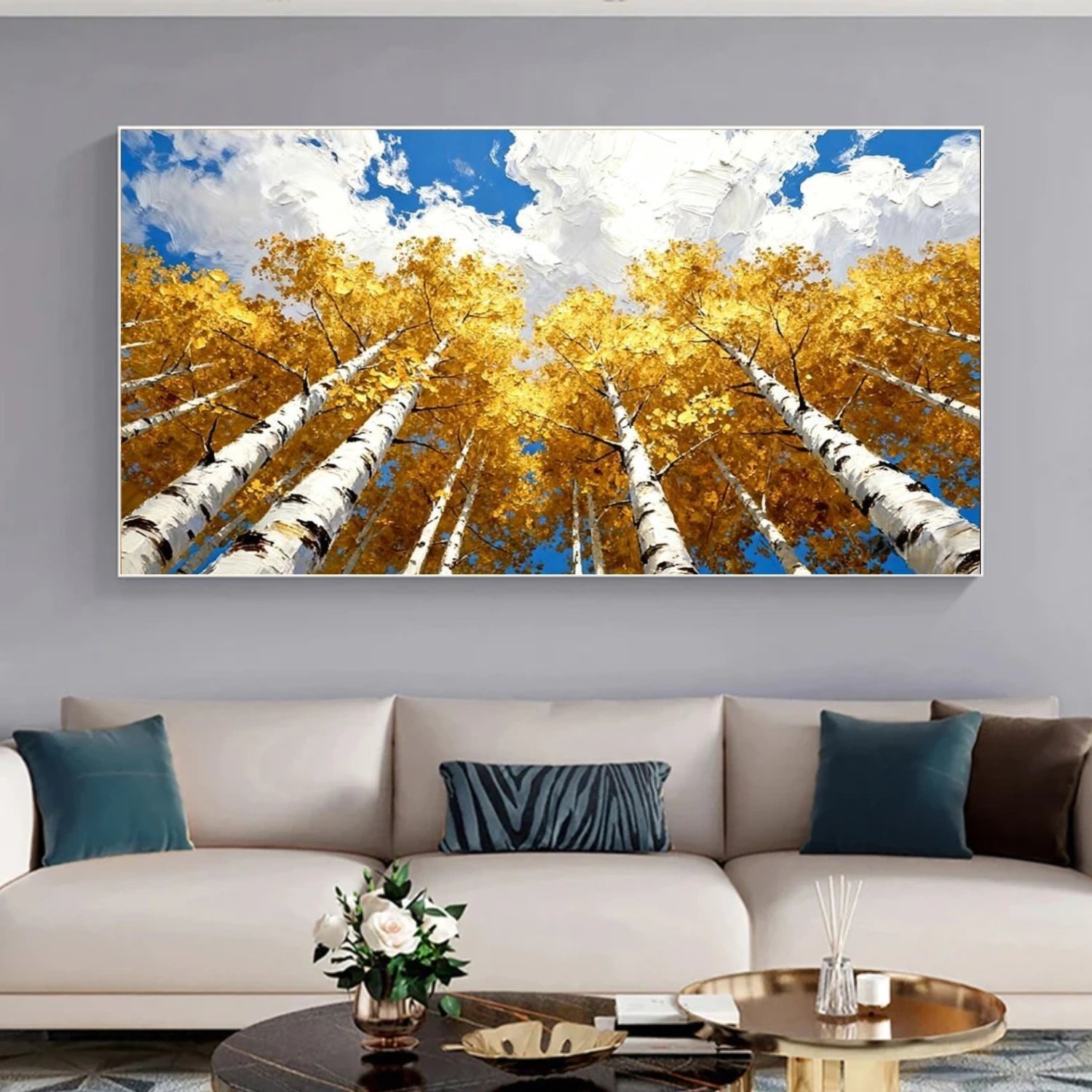 Golden Canopy Autumn Birch Painting