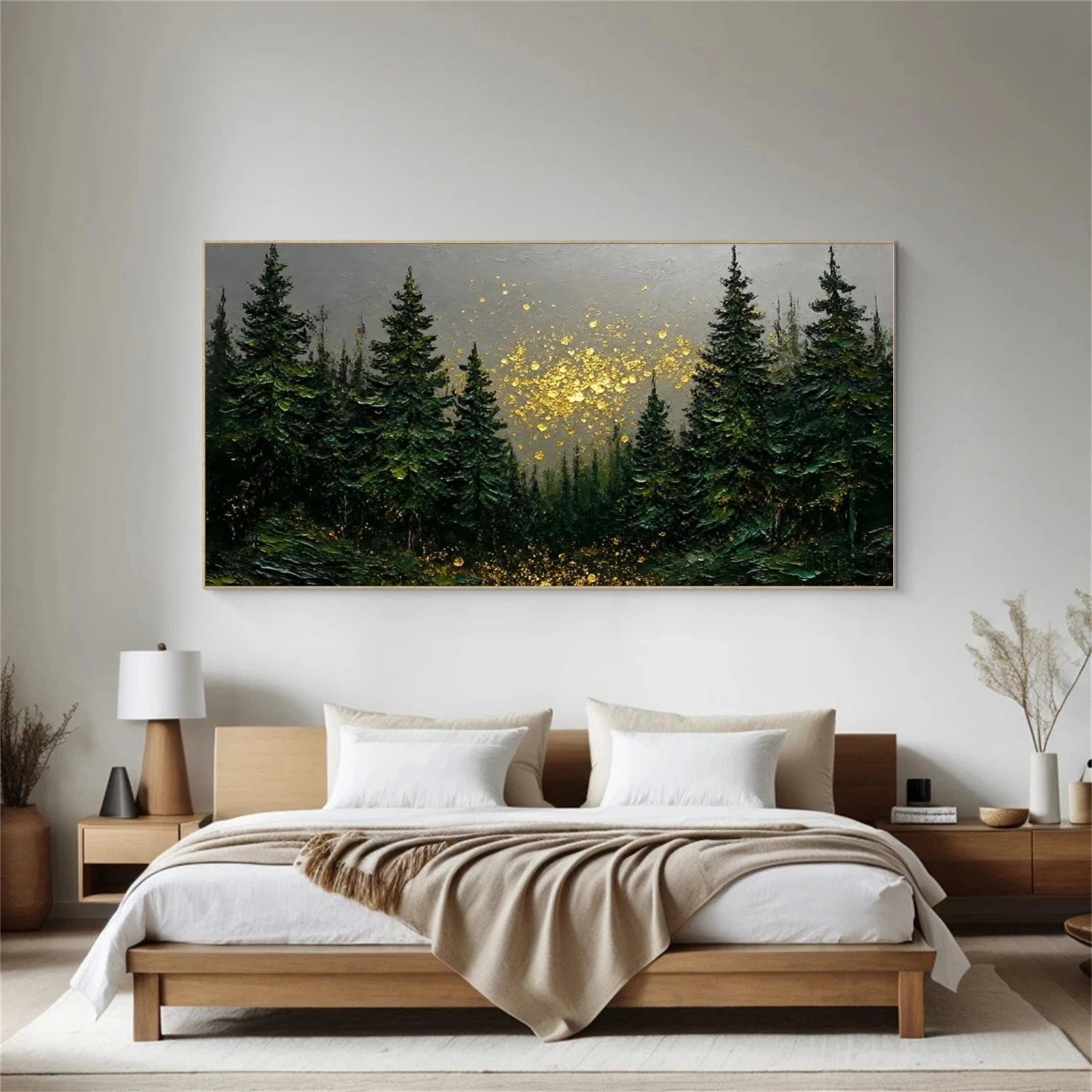 Enchanted Forest Gold Glow – Textured Landscape Painting